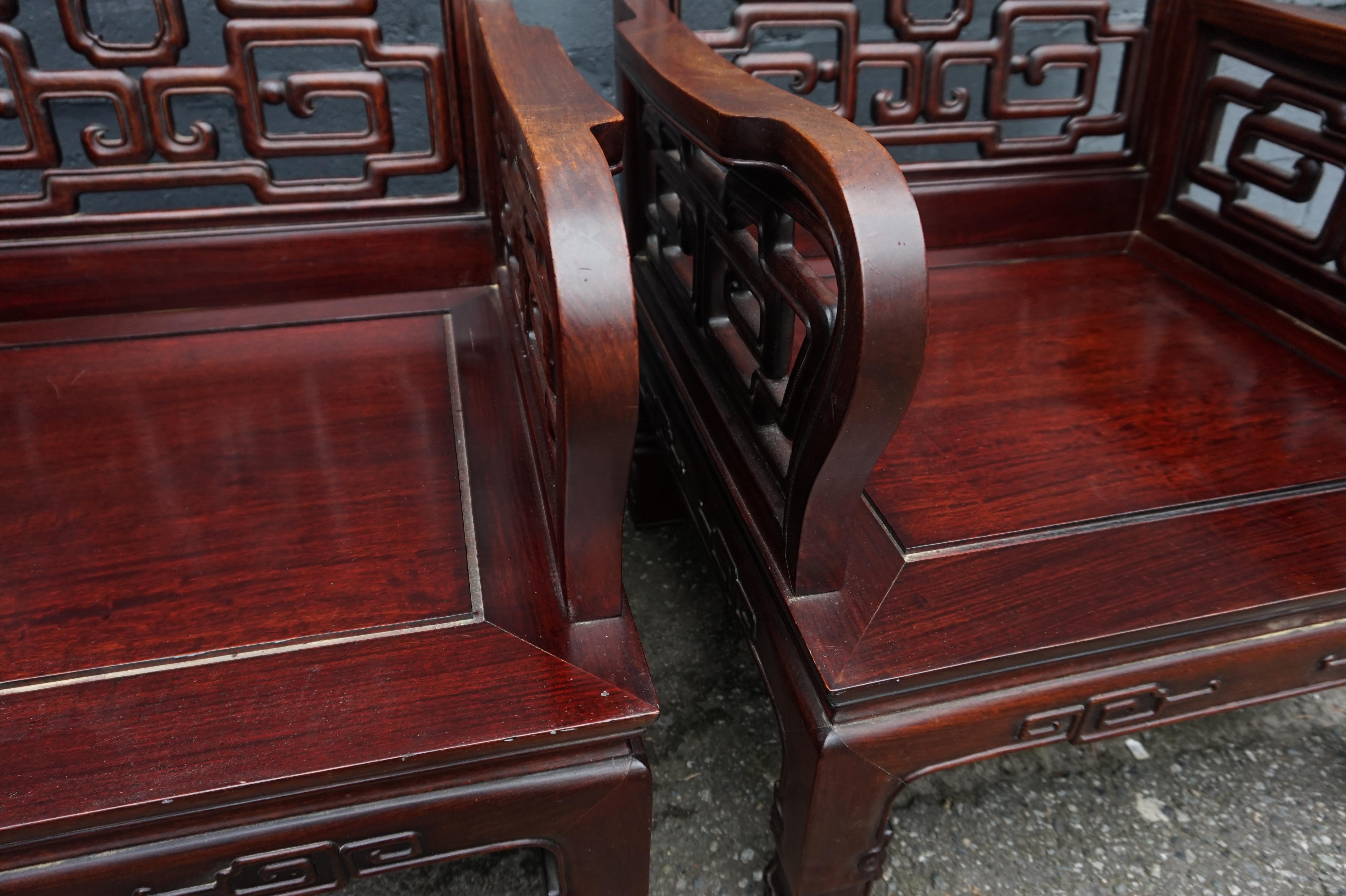 Early 20th Century Chinese Solid Rosewood Hand-carved Armchairs For Sale 5