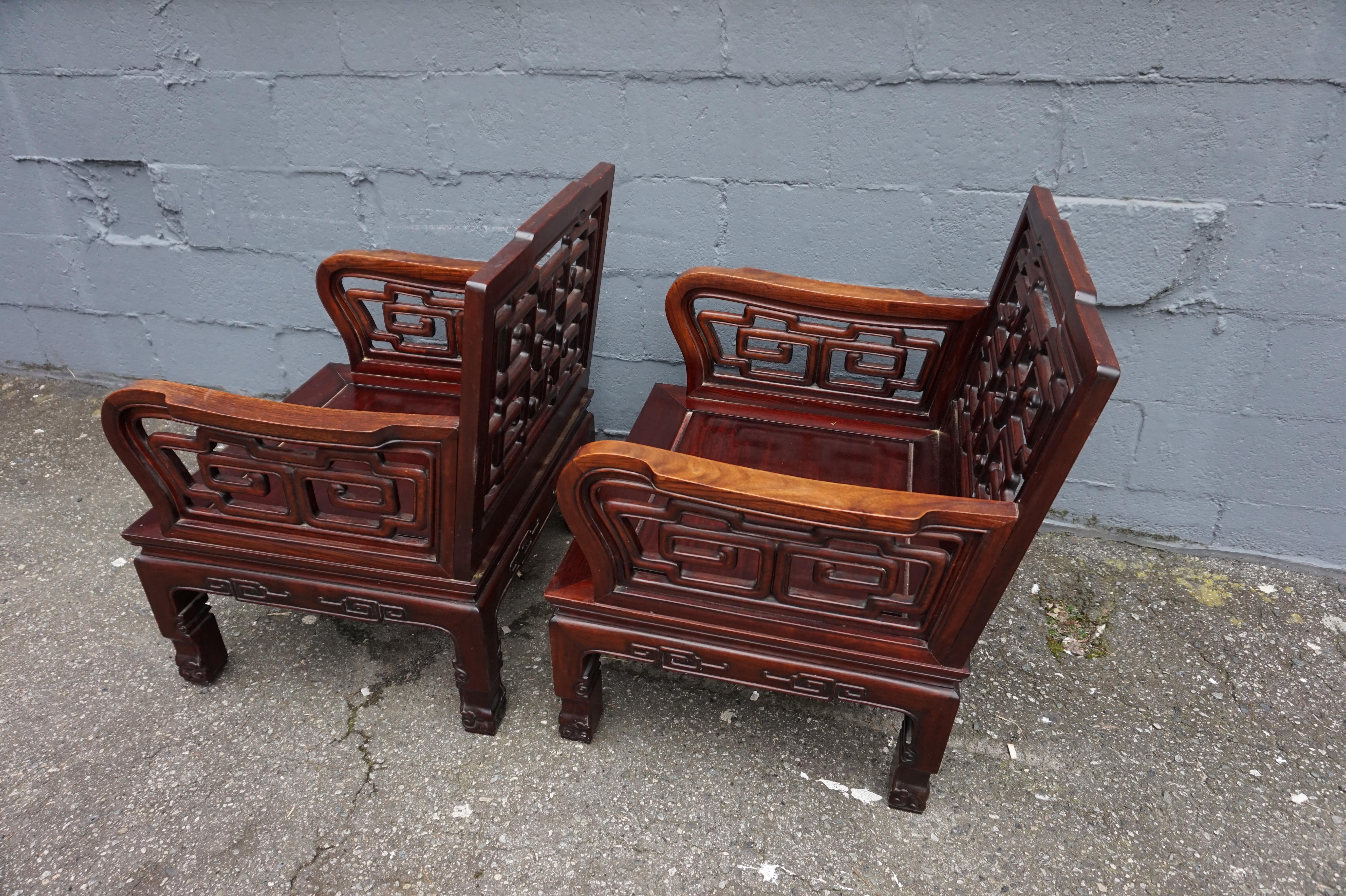 Early 20th Century Chinese Solid Rosewood Hand-carved Armchairs For Sale 6