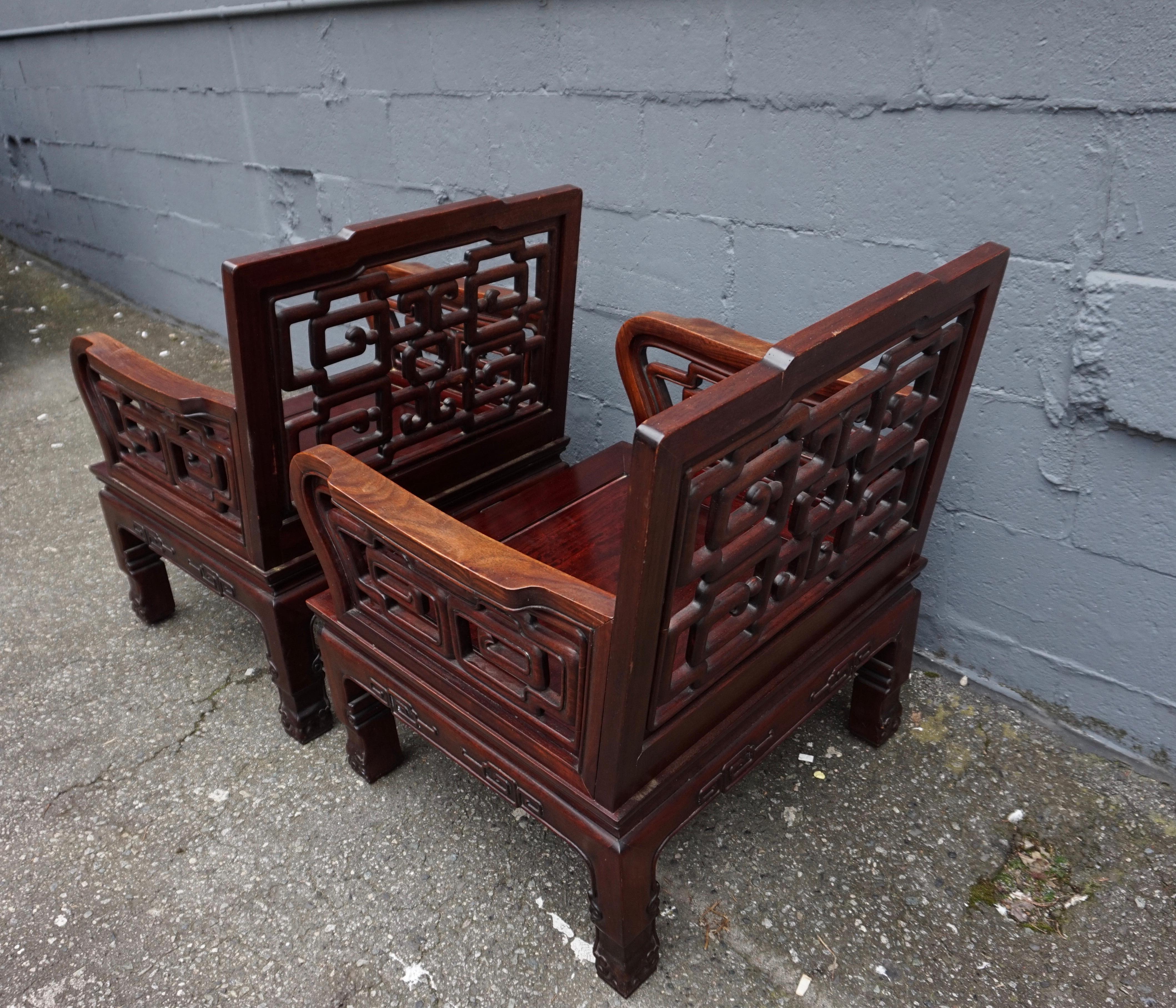 Early 20th Century Chinese Solid Rosewood Hand-carved Armchairs For Sale 7