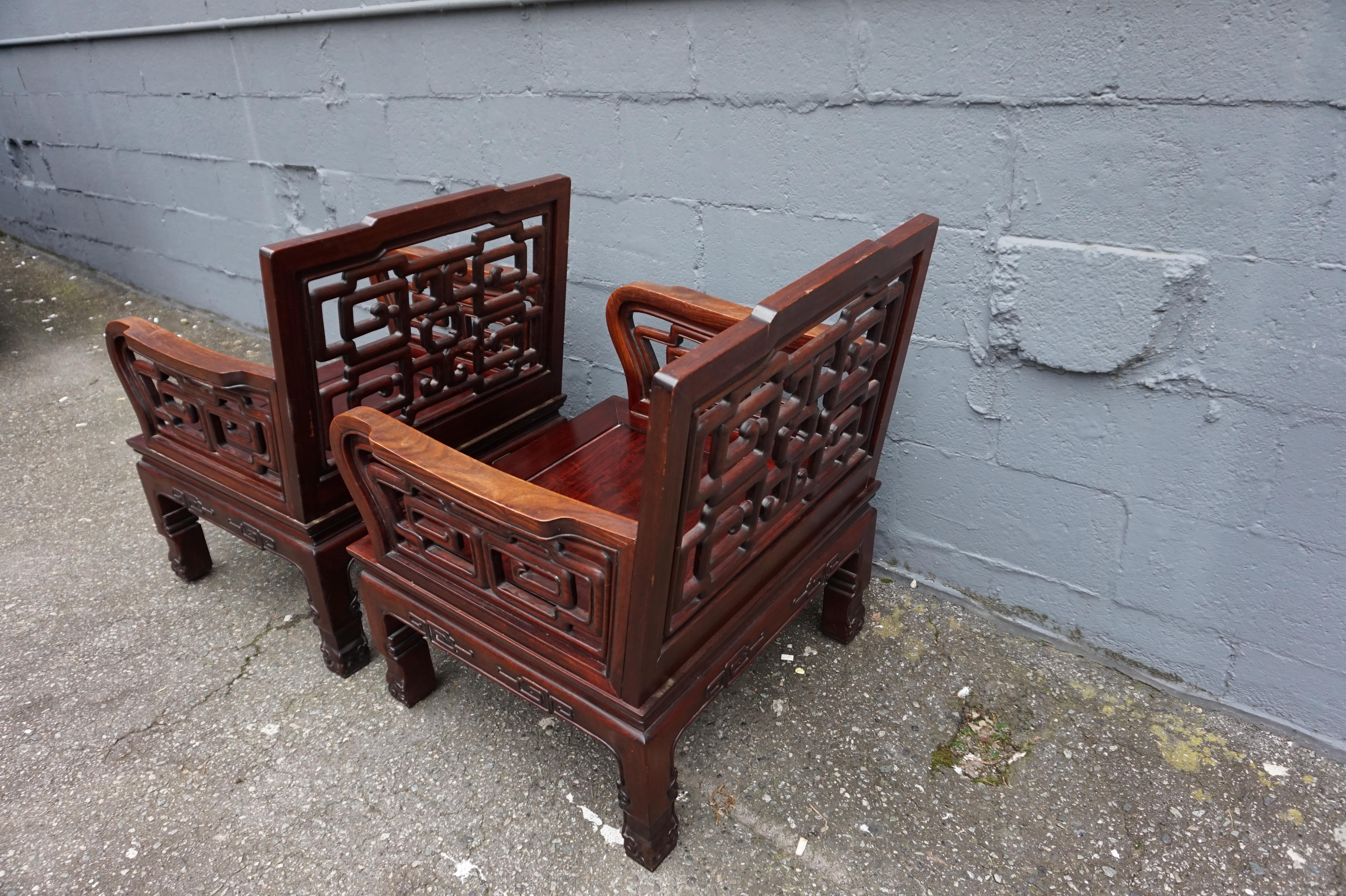 Early 20th Century Chinese Solid Rosewood Hand-carved Armchairs For Sale 8