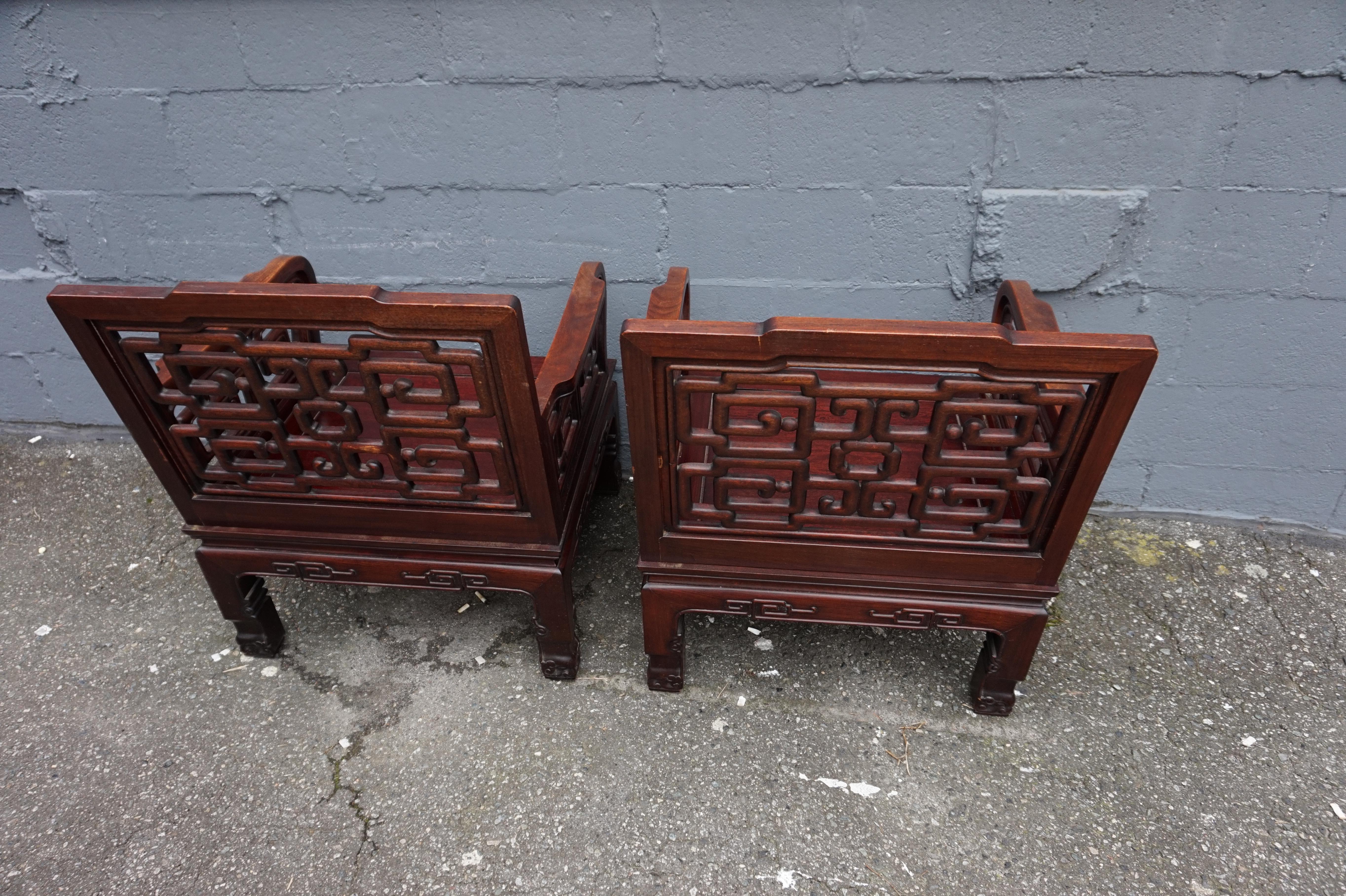 Early 20th Century Chinese Solid Rosewood Hand-carved Armchairs For Sale 9