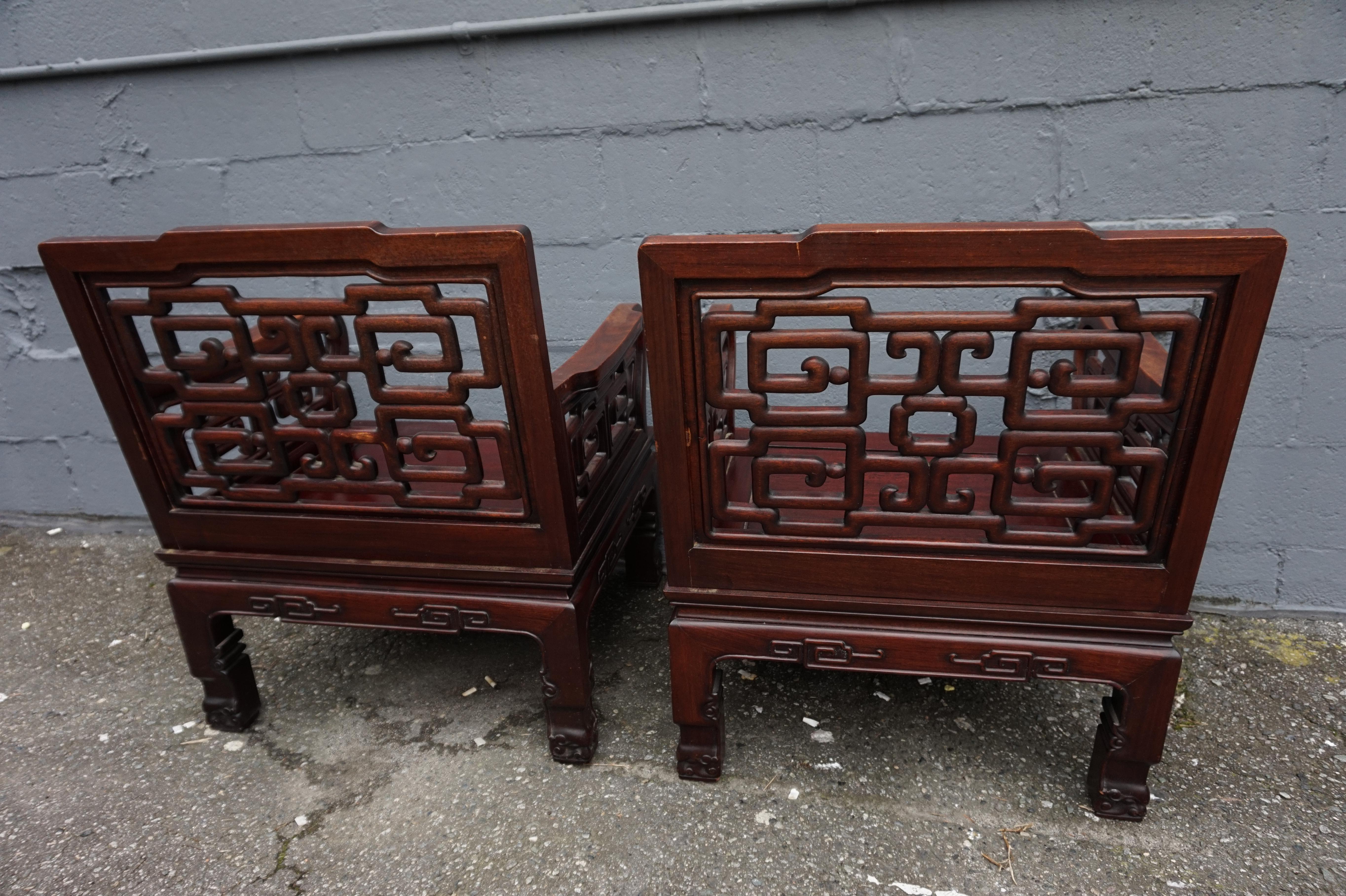 Early 20th Century Chinese Solid Rosewood Hand-carved Armchairs For Sale 10