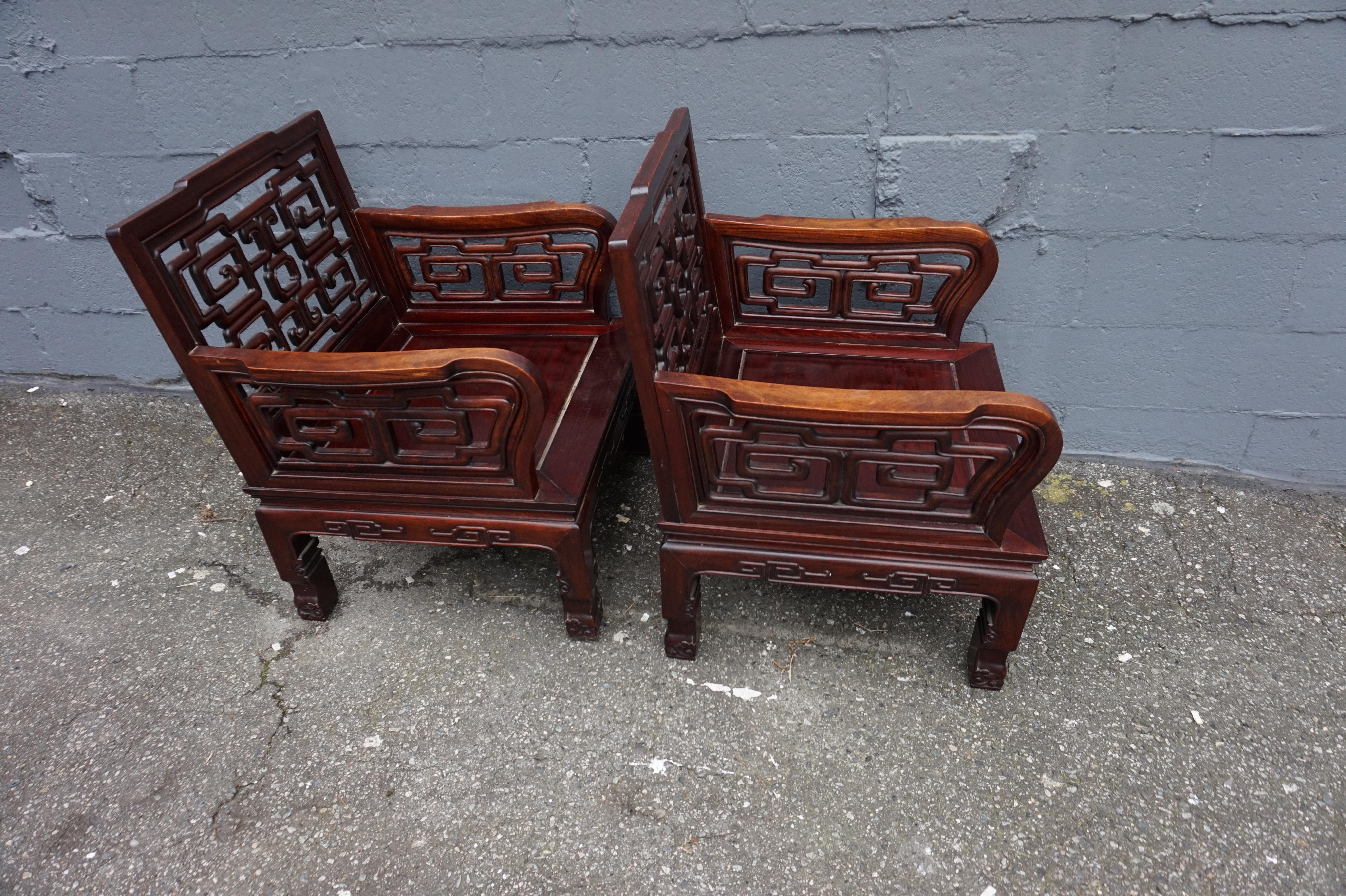 Early 20th Century Chinese Solid Rosewood Hand-carved Armchairs For Sale 11