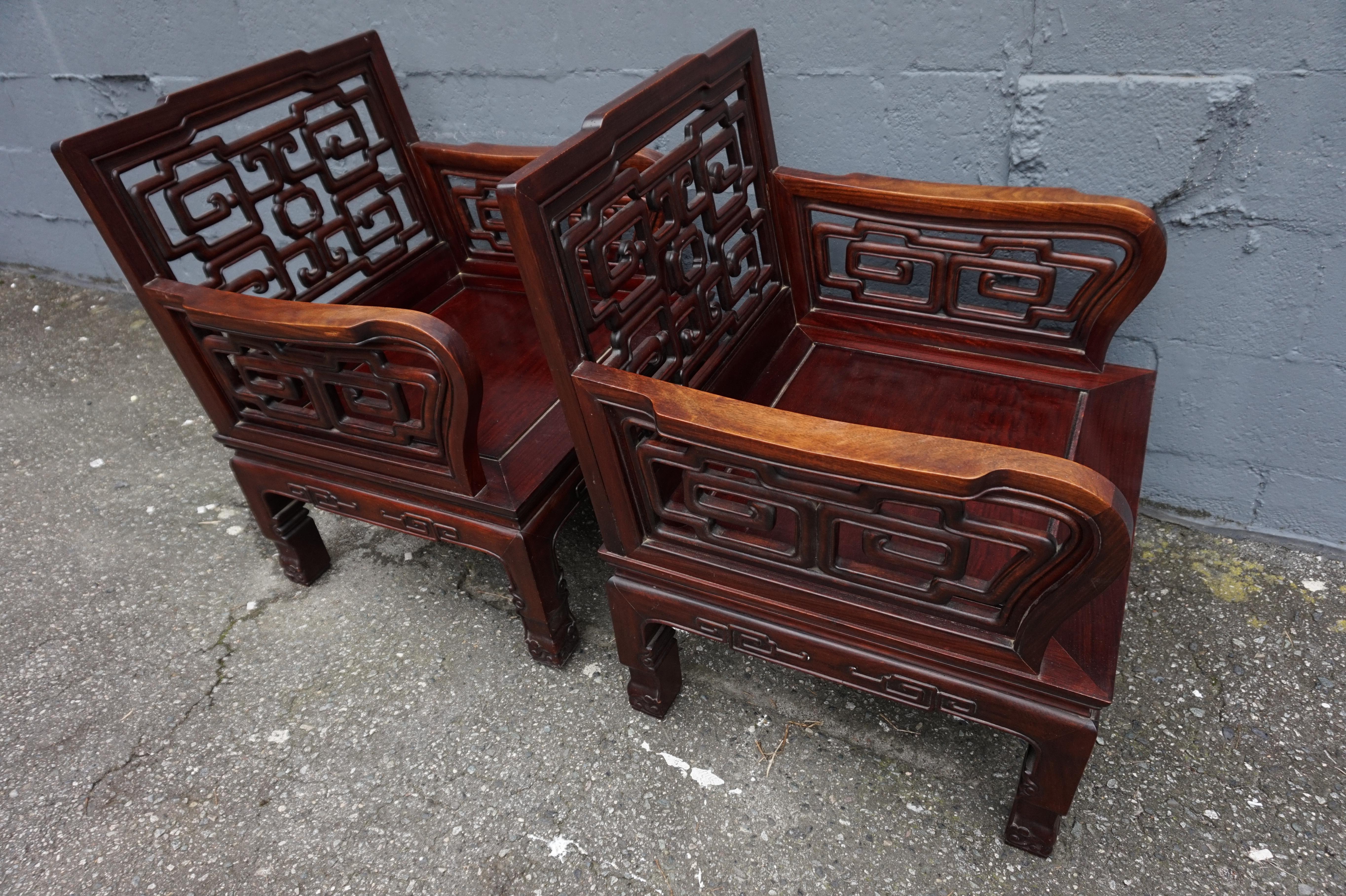 Early 20th Century Chinese Solid Rosewood Hand-carved Armchairs For Sale 12