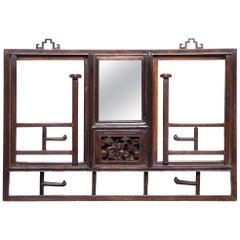 Antique Chinese Wall-Mounted Hat Rack with Mirror, c. 1900