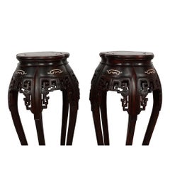 Early 20th Century Chinese Rosewood Pedestal Table/Plant Stand w/MOP inlay