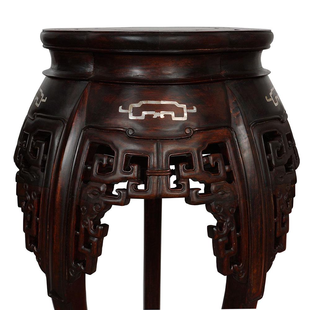 Chinese Export Early 20th Century Chinese Rosewood Pedestal Table/Plant Stand w/MOP inlay