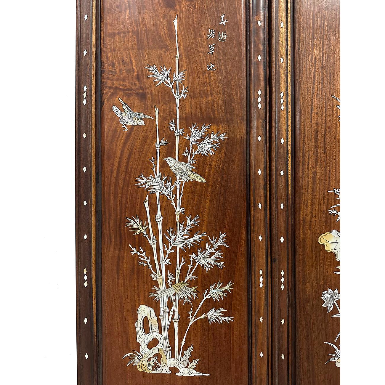 Chinese Export Early 20th Century, Chinese Rosewood Wall Panels with Mother of Pearl Inlay