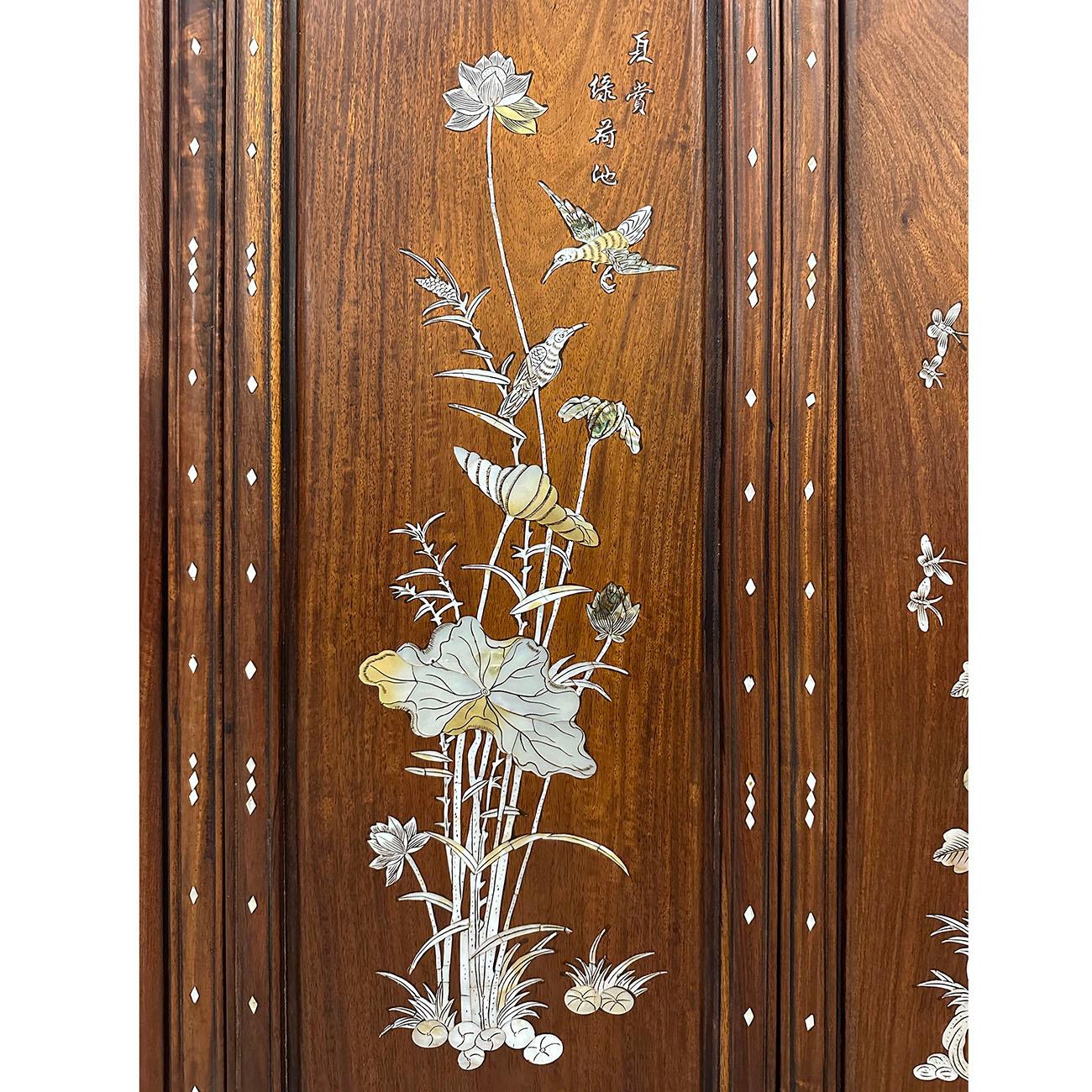 Early 20th Century, Chinese Rosewood Wall Panels with Mother of Pearl Inlay In Good Condition In Pomona, CA