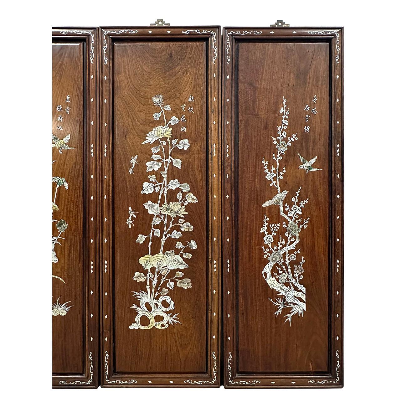 Mother-of-Pearl Early 20th Century, Chinese Rosewood Wall Panels with Mother of Pearl Inlay