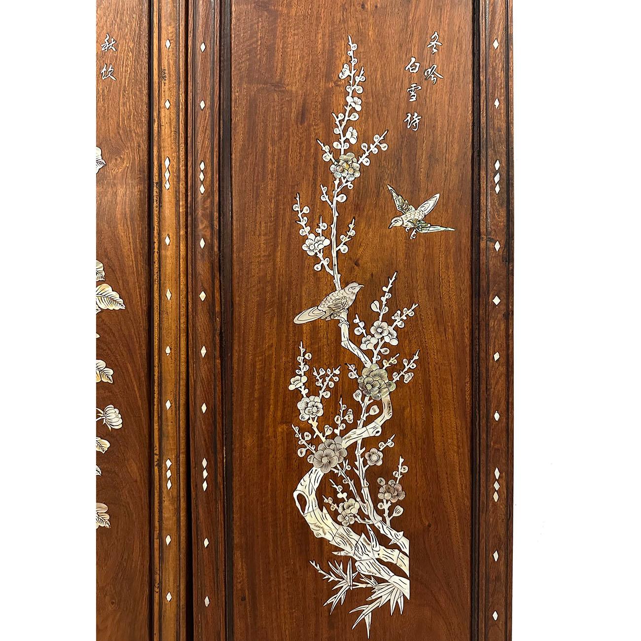 Early 20th Century, Chinese Rosewood Wall Panels with Mother of Pearl Inlay 2