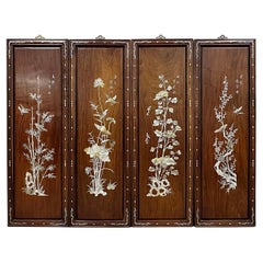 Early 20th Century, Chinese Rosewood Wall Panels with Mother of Pearl Inlay