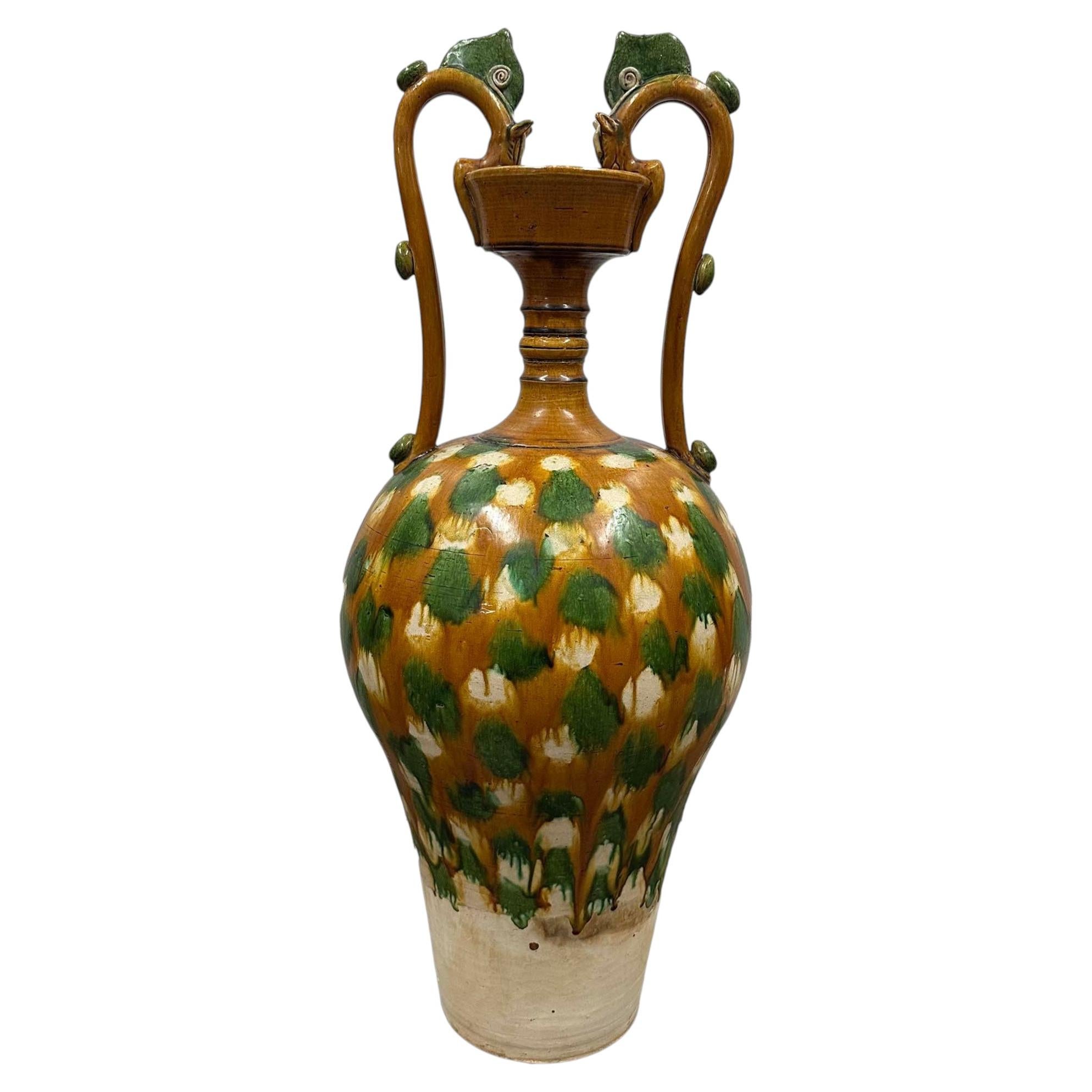 Early 20th Century Chinese Sancai-glazed Double Dragon-handled Amphora/Vase For Sale