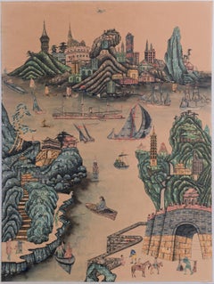 Porto cinese del 1920 con biplano sopra la testa', Filatelia, Collage di francobolli