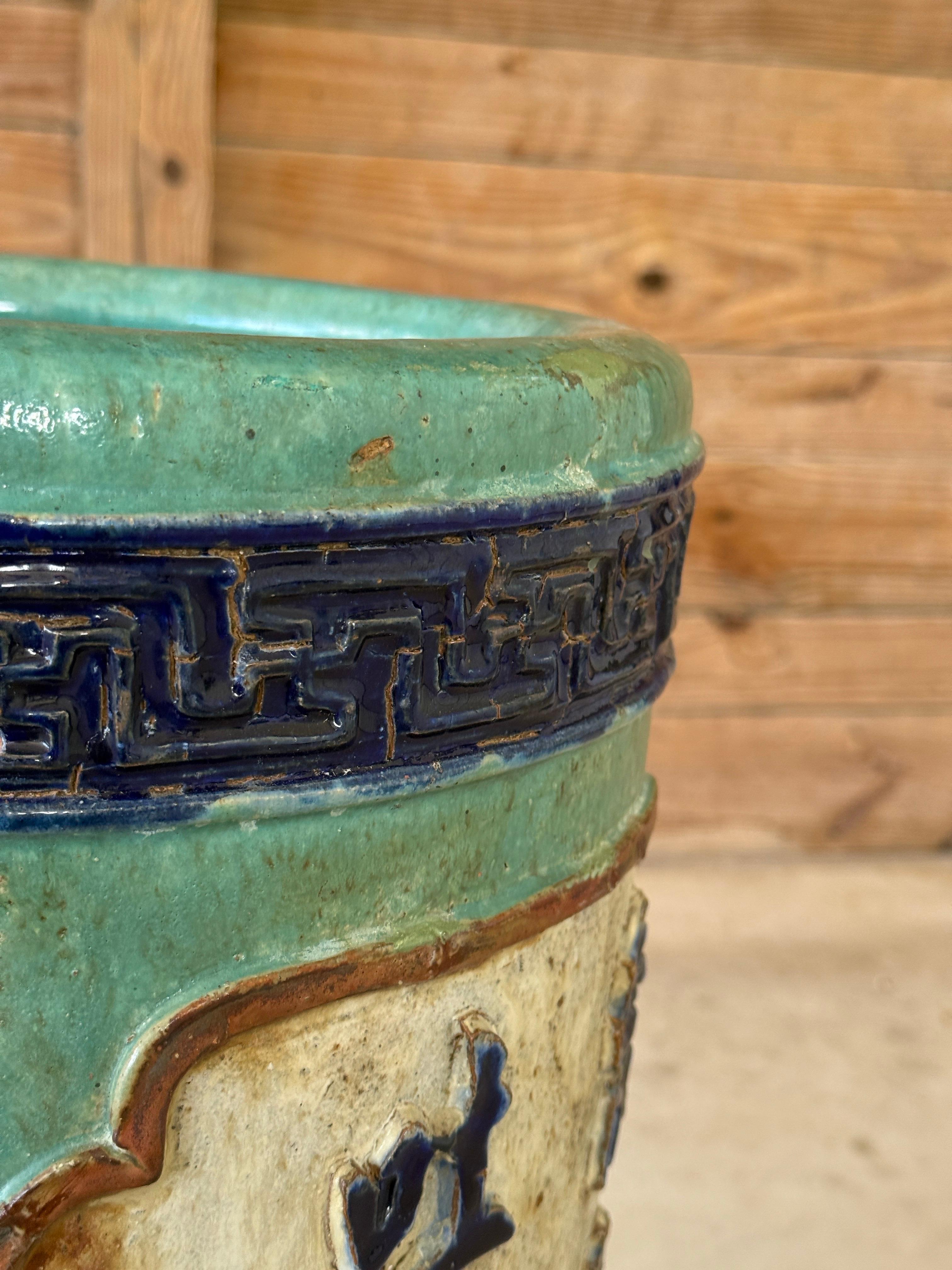 Paragüero chino Shiwan de principios del siglo XX esmaltado en turquesa en venta 5