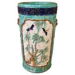 Early 20th Century Chinese Shiwan Turquoise Glazed Umbrella Stand