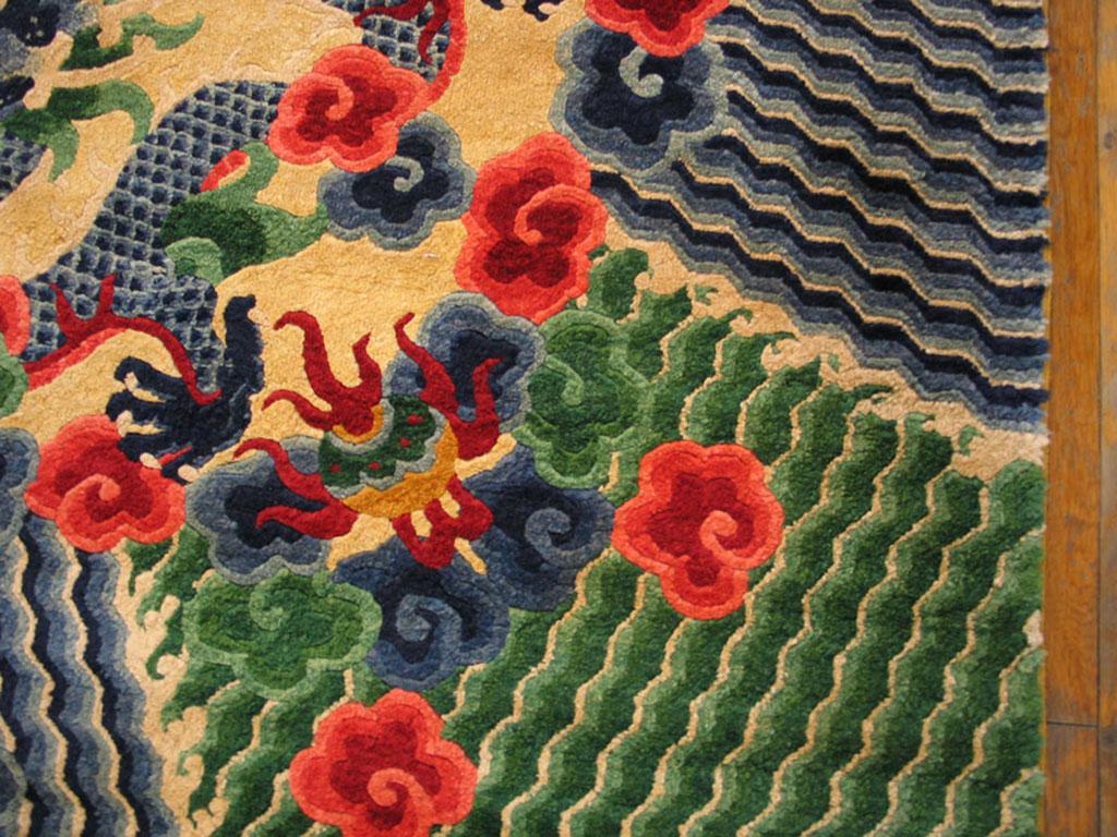 Early 20th Century Chinese Silk Dragon Carpet ( 6'3