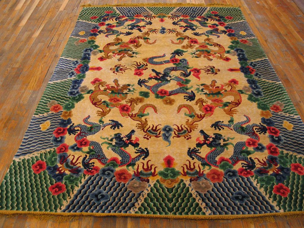 Early 20th Century Chinese Silk Dragon Carpet  For Sale 4