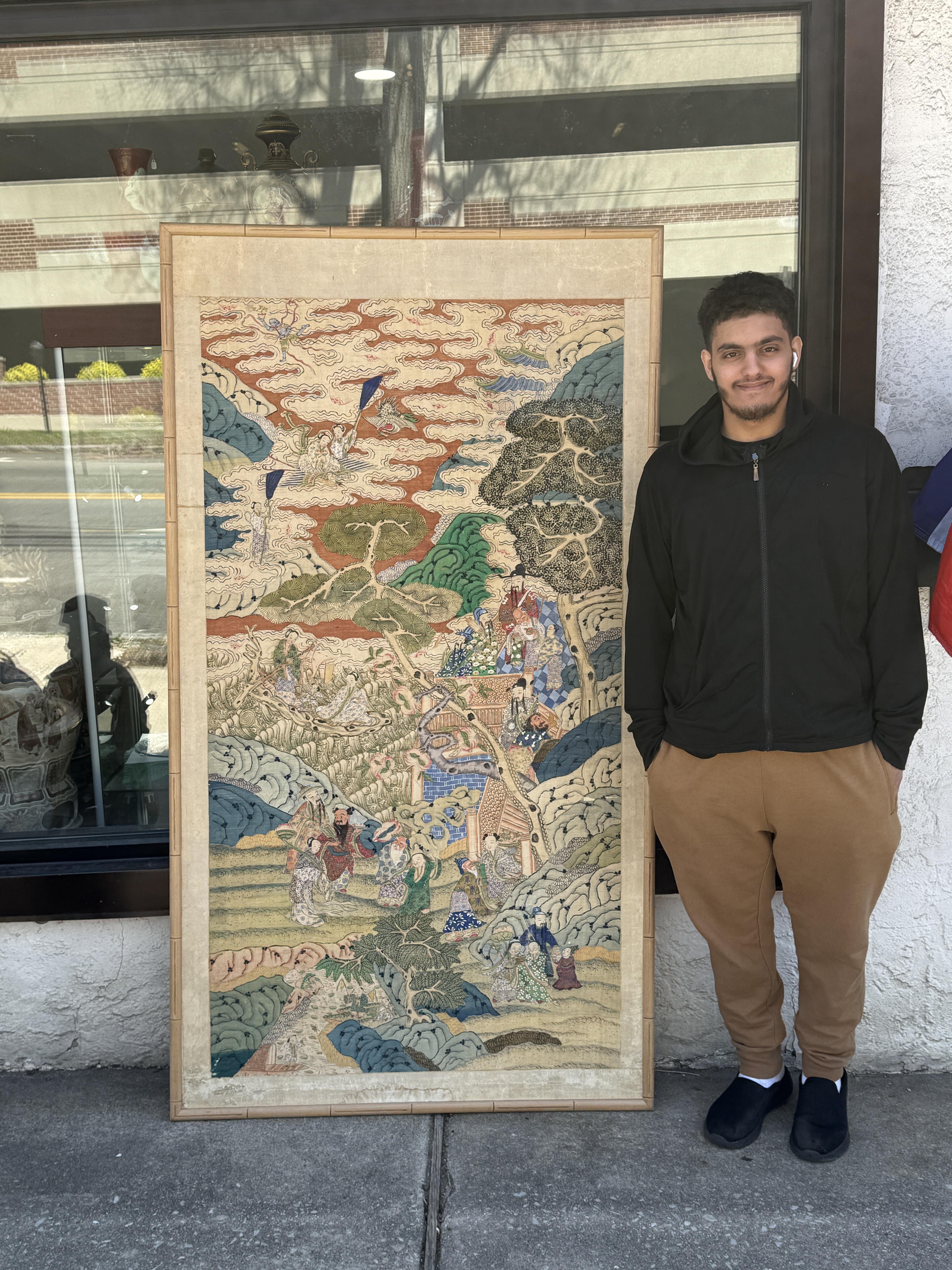 Early 20th Century Chinese Silk Kesi Panel – Immortal Figures For Sale 16