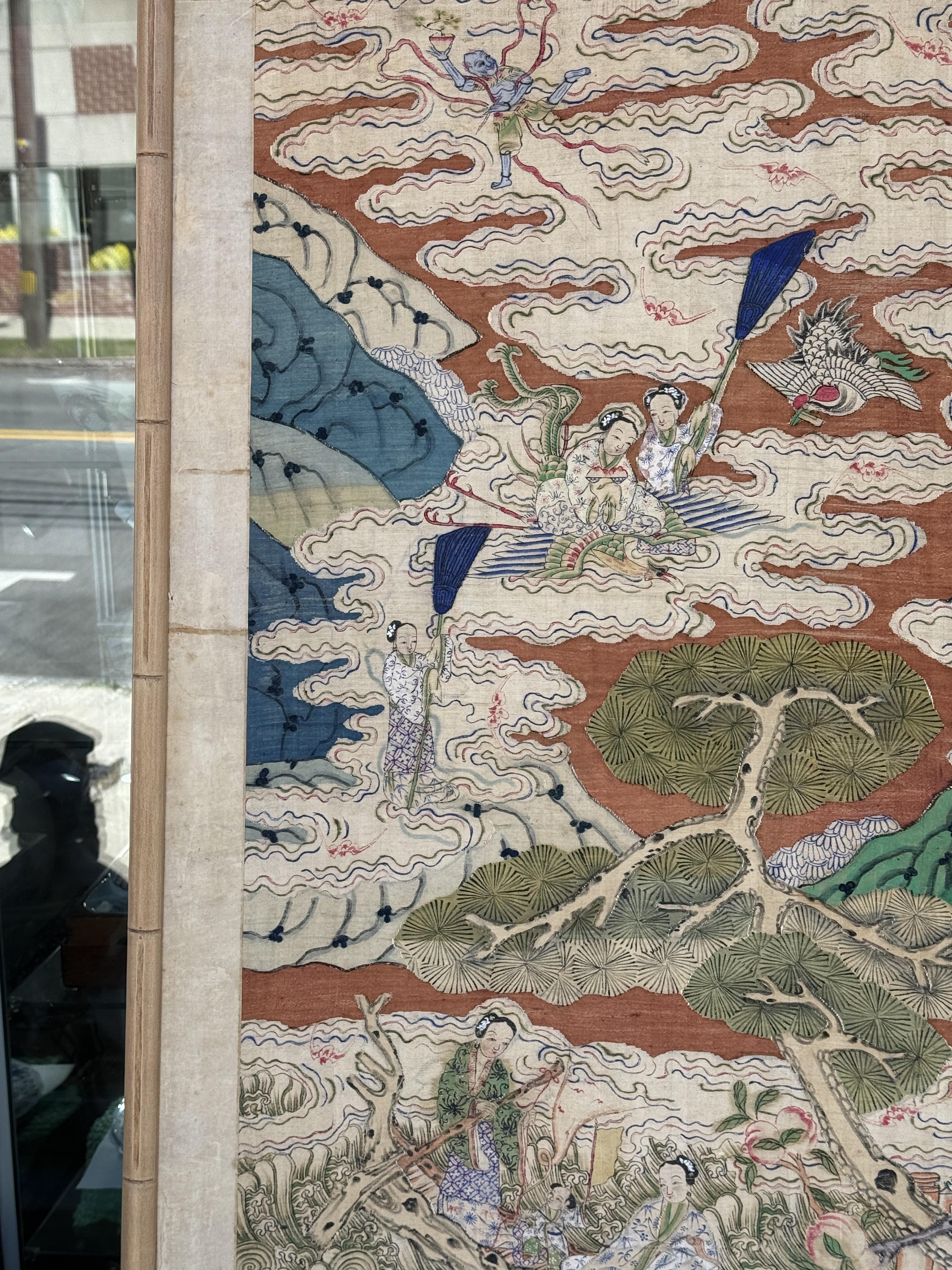 Early 20th Century Chinese Silk Kesi Panel – Immortal Figures In Good Condition For Sale In Media, PA