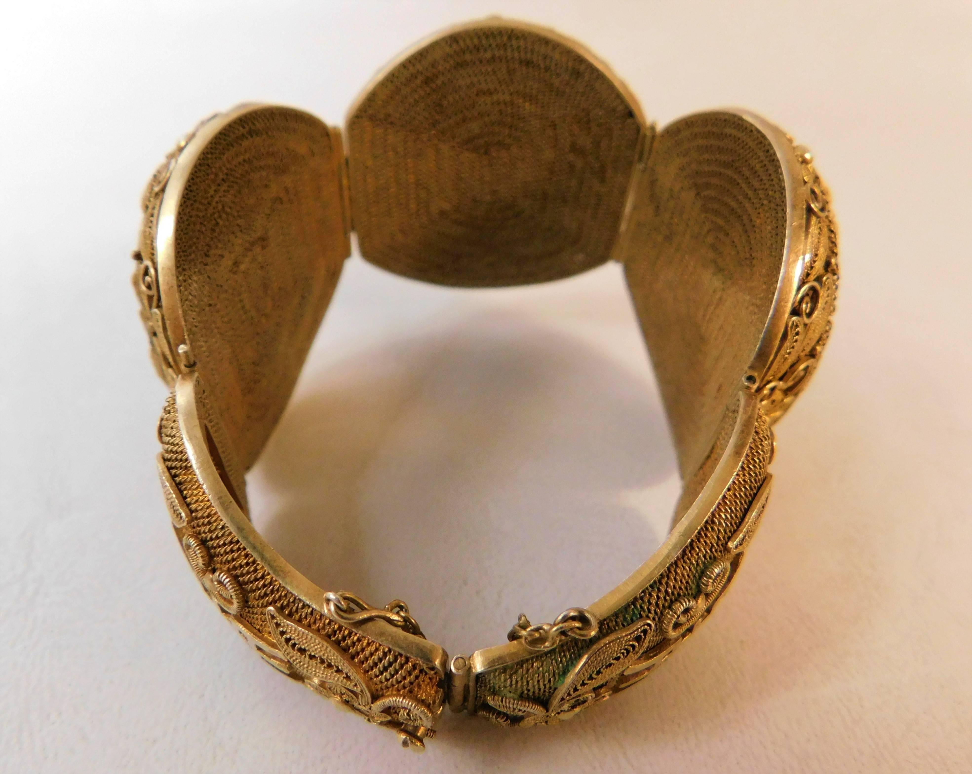 Early 20th Century Chinese Silver with Gold Gilding Bone Bracelet For Sale 3