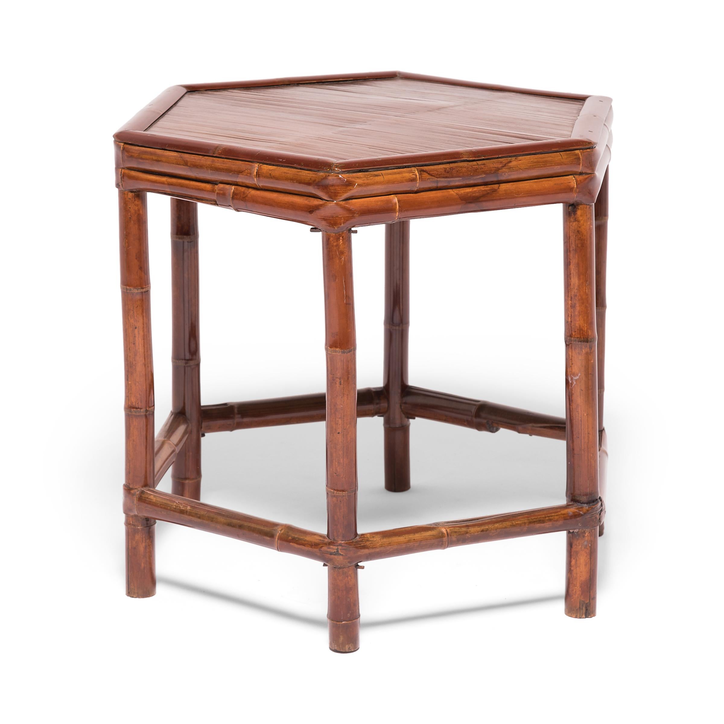 Qing Early 20th Century Chinese Six-Sided Bamboo Table