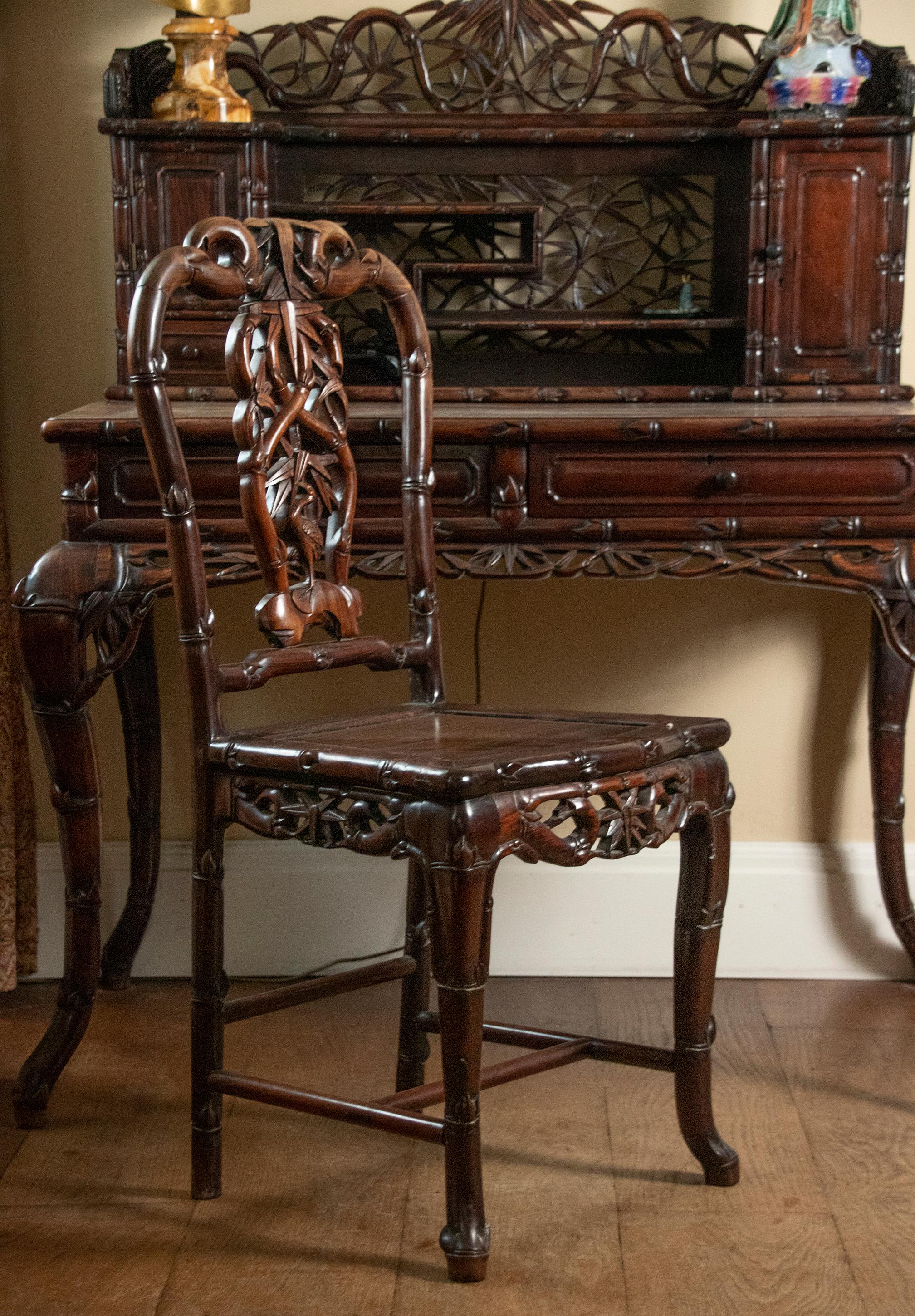 Early 20th Century Chinese Solid Hongmu Hand Carved Desk Set 10