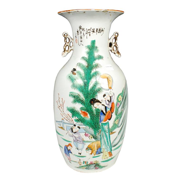 Century Chinese Spring Blossoms Phoenix Tail Vase, c. 1910 For Sale