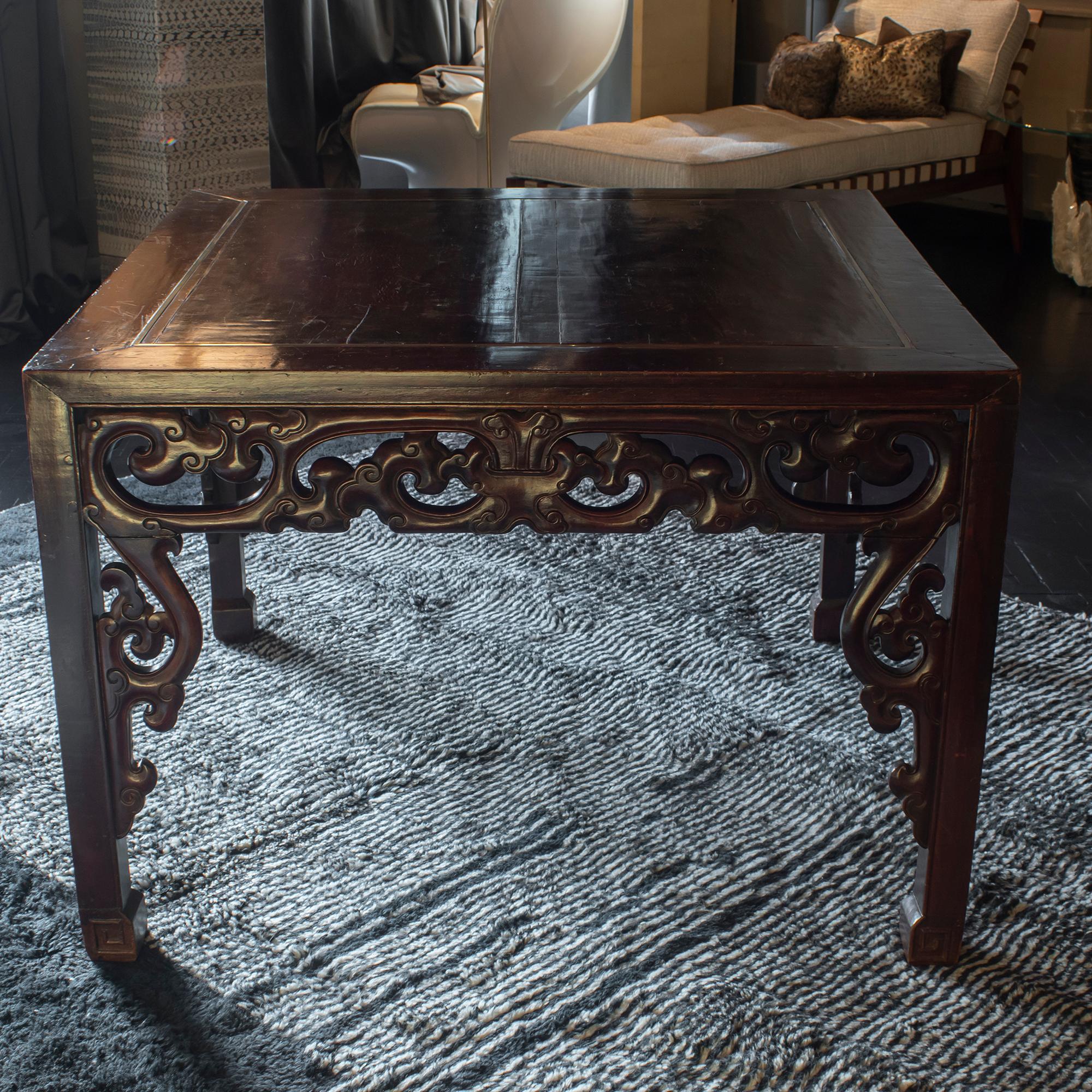 Early 20th Century Chinese Square Center Table, Rosewood and Brass Details For Sale 5