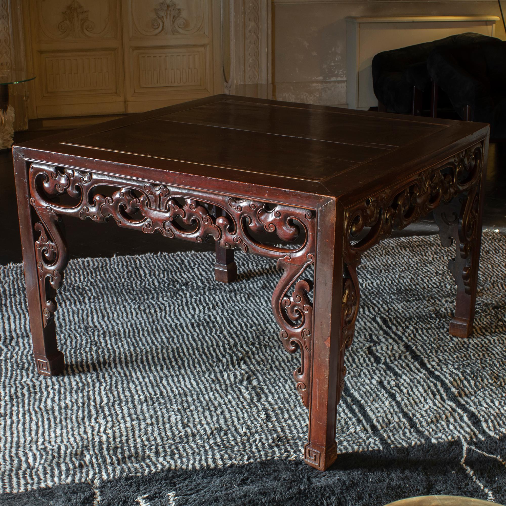 Early 20th Century Chinese Square Center Table, Rosewood and Brass Details For Sale 6