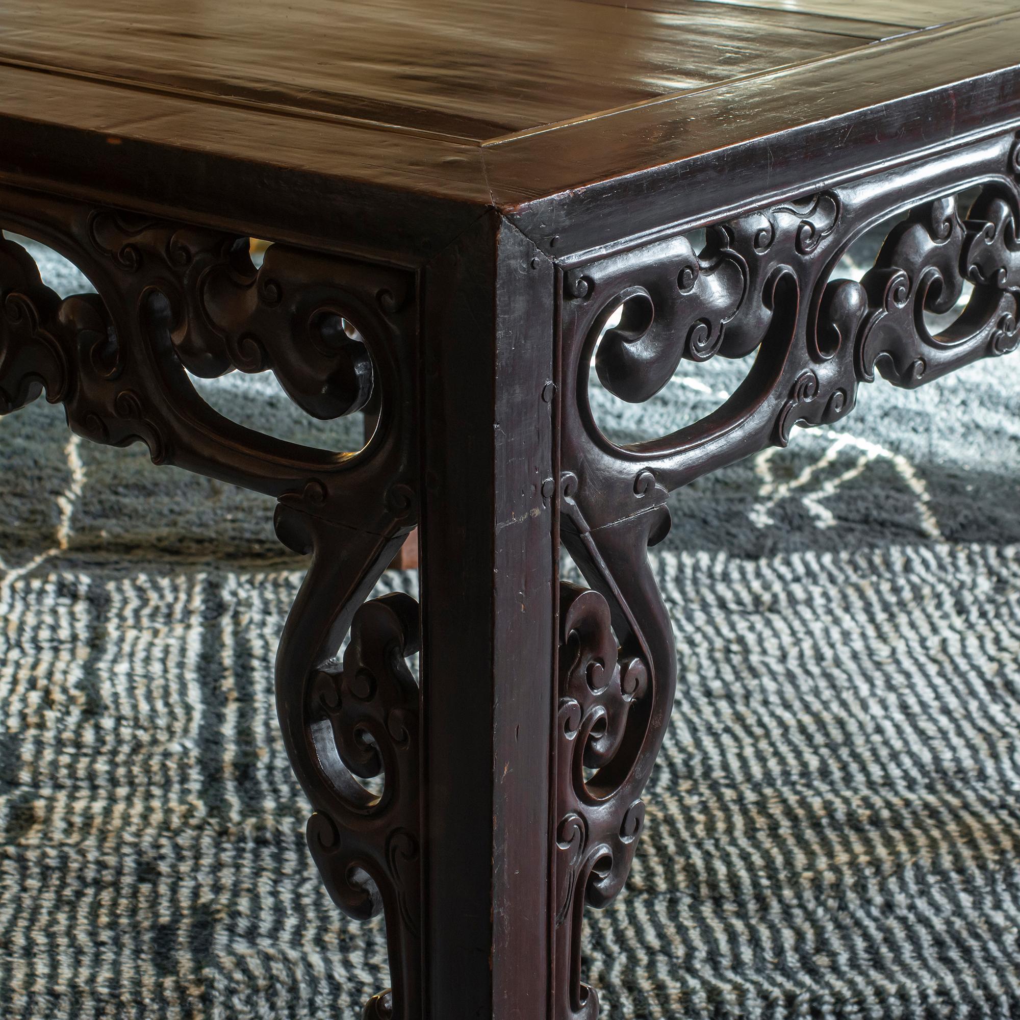 Chinoiserie Early 20th Century Chinese Square Center Table, Rosewood and Brass Details For Sale