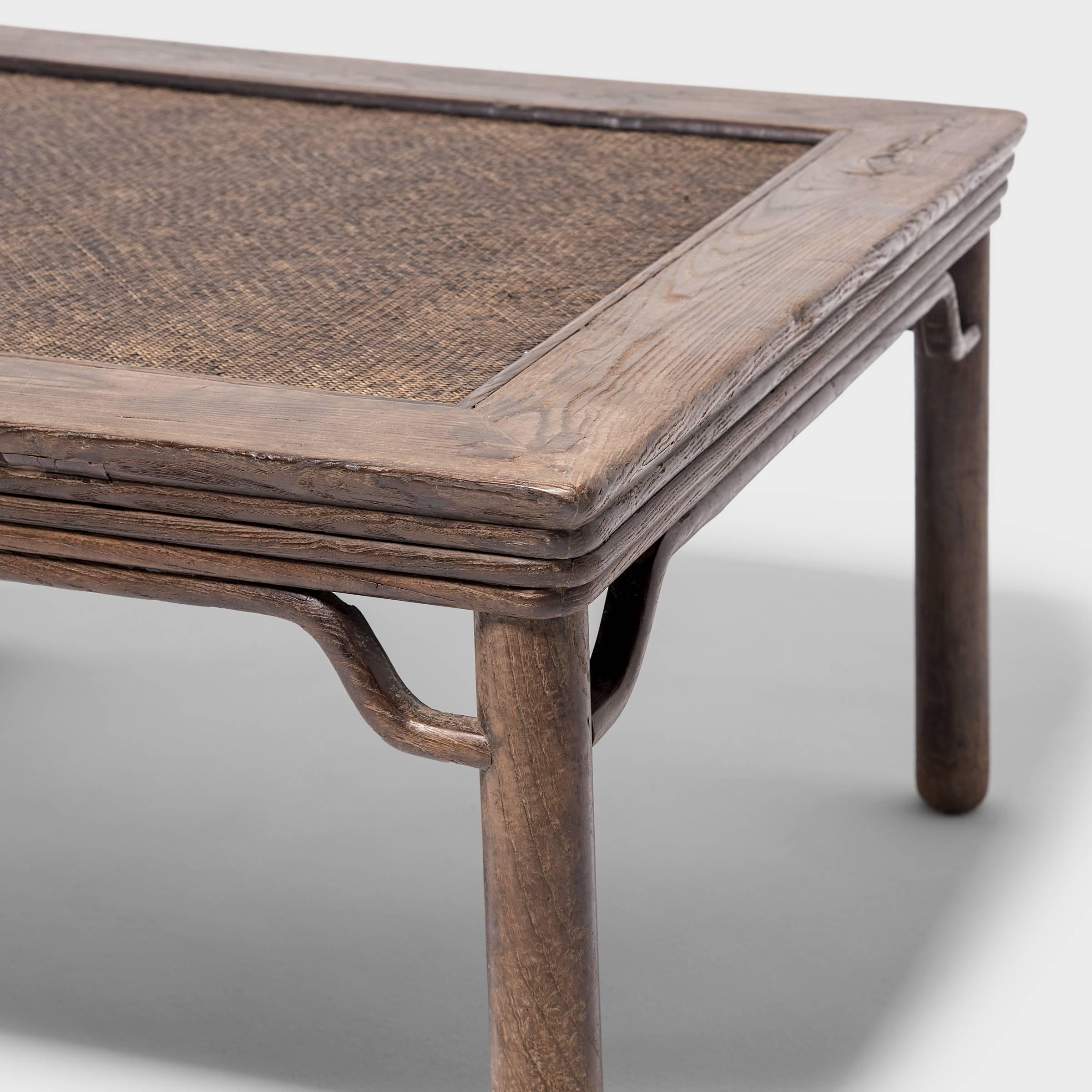 Chinese Woven Top Square Table, c. 1900 In Good Condition For Sale In Chicago, IL