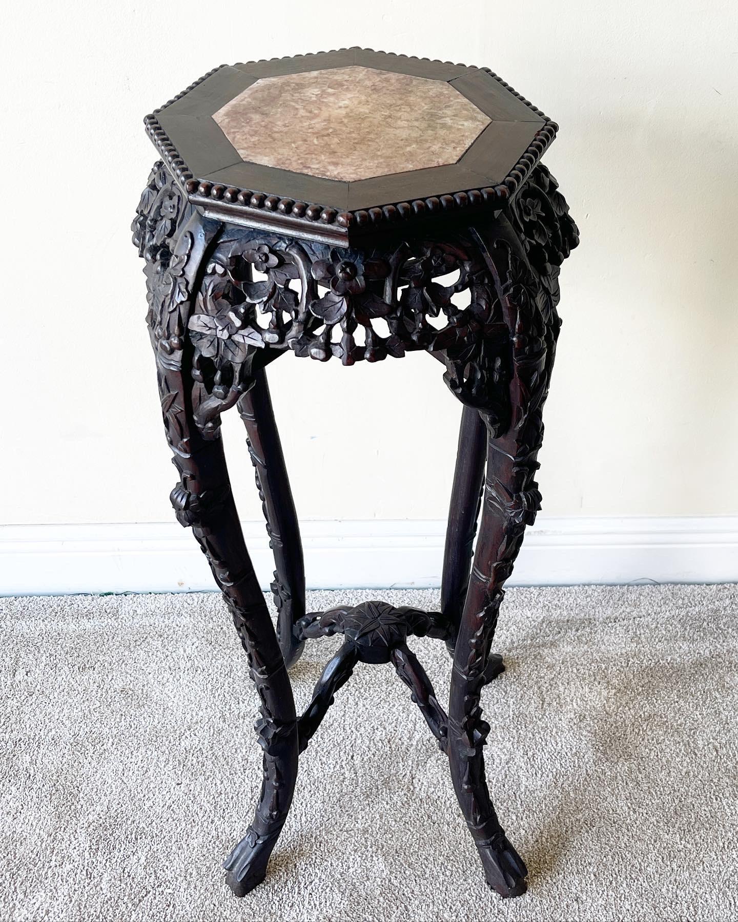 Marble Early 20th Century Chinese Teak Table/Stand