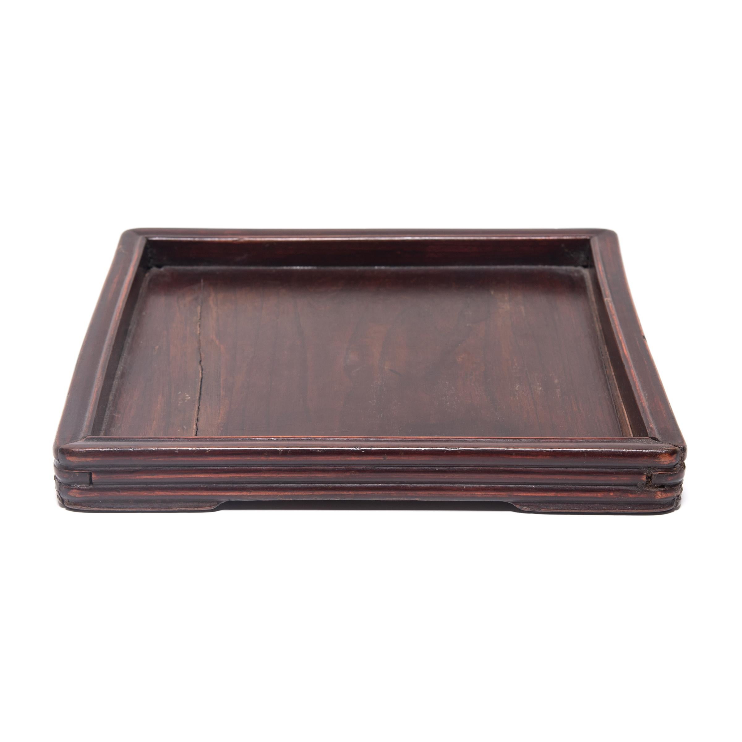 Qing Square Chinese Tray with Ridged Edges, c. 1900