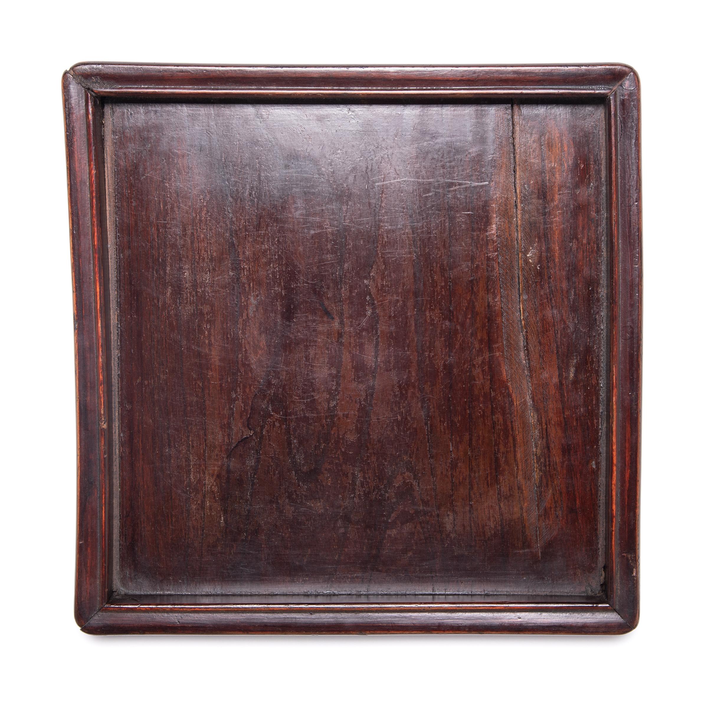 Square Chinese Tray with Ridged Edges, c. 1900 In Good Condition In Chicago, IL
