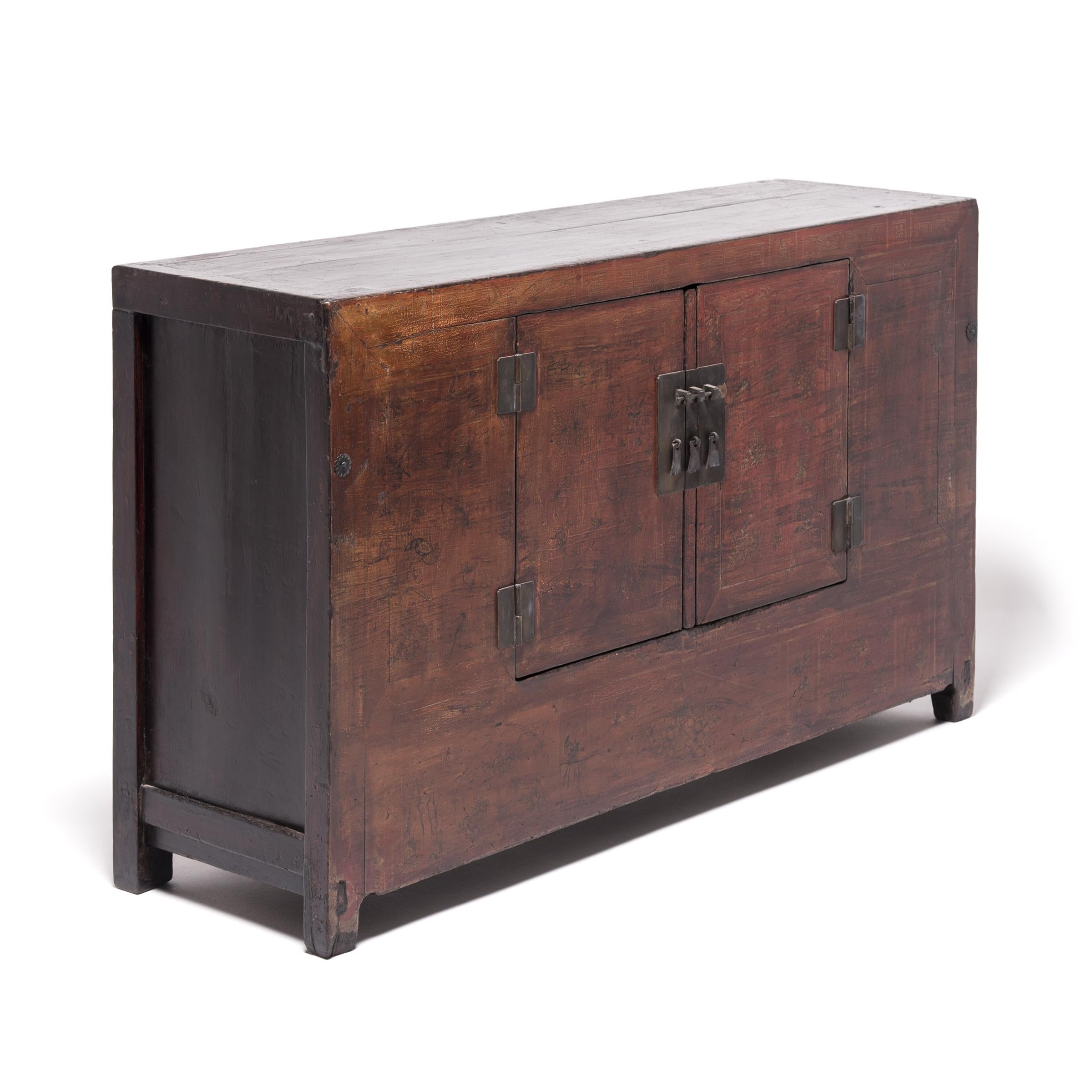Early 20th Century Chinese Two-Door Painted Cabinet In Good Condition In Chicago, IL