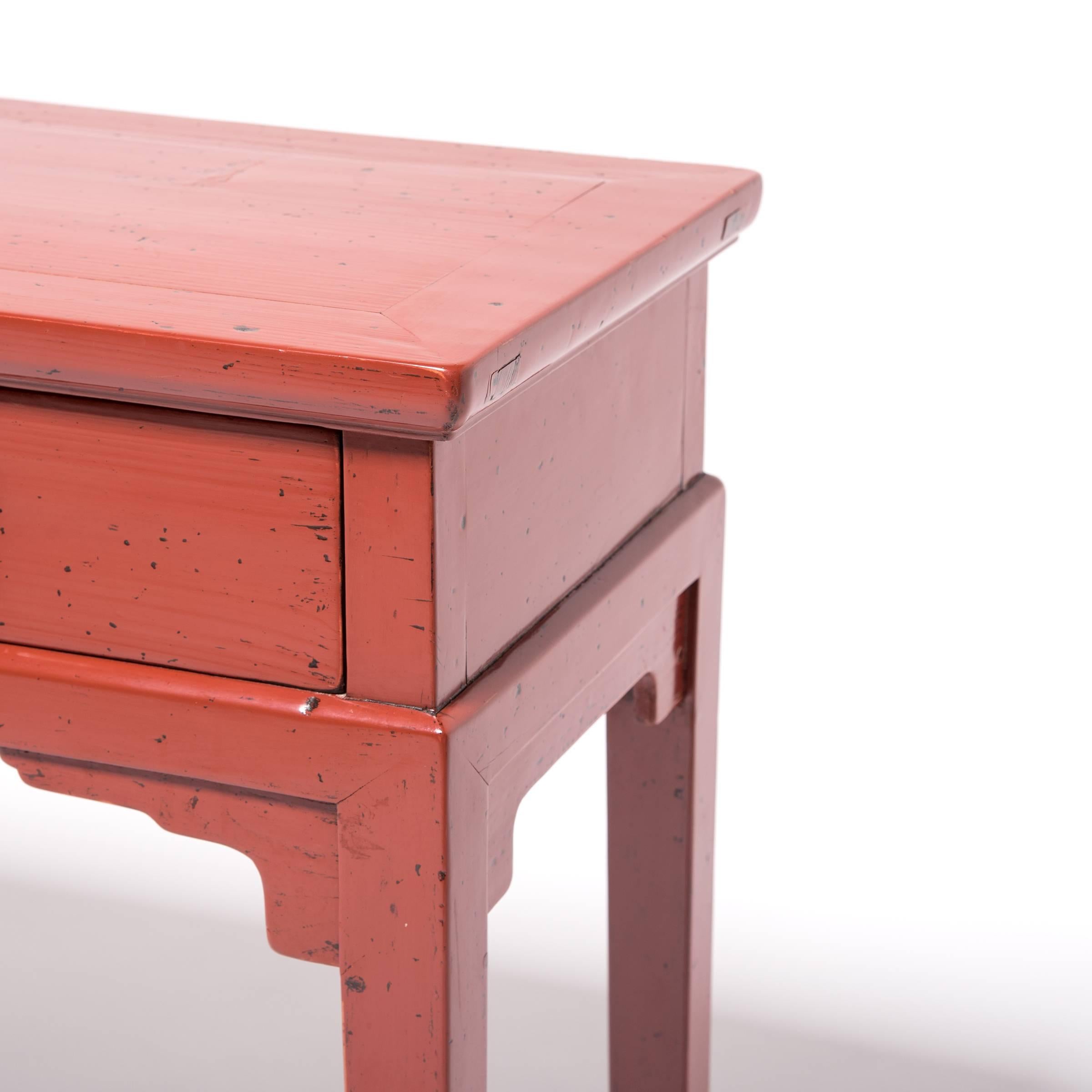 Early 20th Century Chinese Two-Drawer Red Lacquered Table 1
