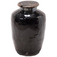 Antique Early 20th Century Chinese Vinegar Jar with Lid