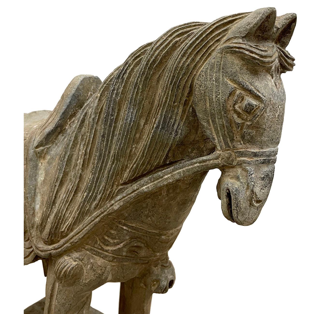 Early 20th Century Chinese Vintage Carved Stone Horse Statue/Sculpture For Sale 5