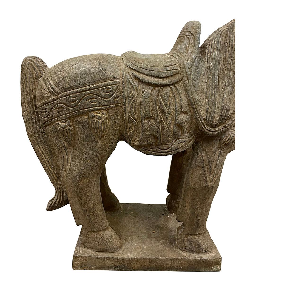 Early 20th Century Chinese Vintage Carved Stone Horse Statue/Sculpture For Sale 6