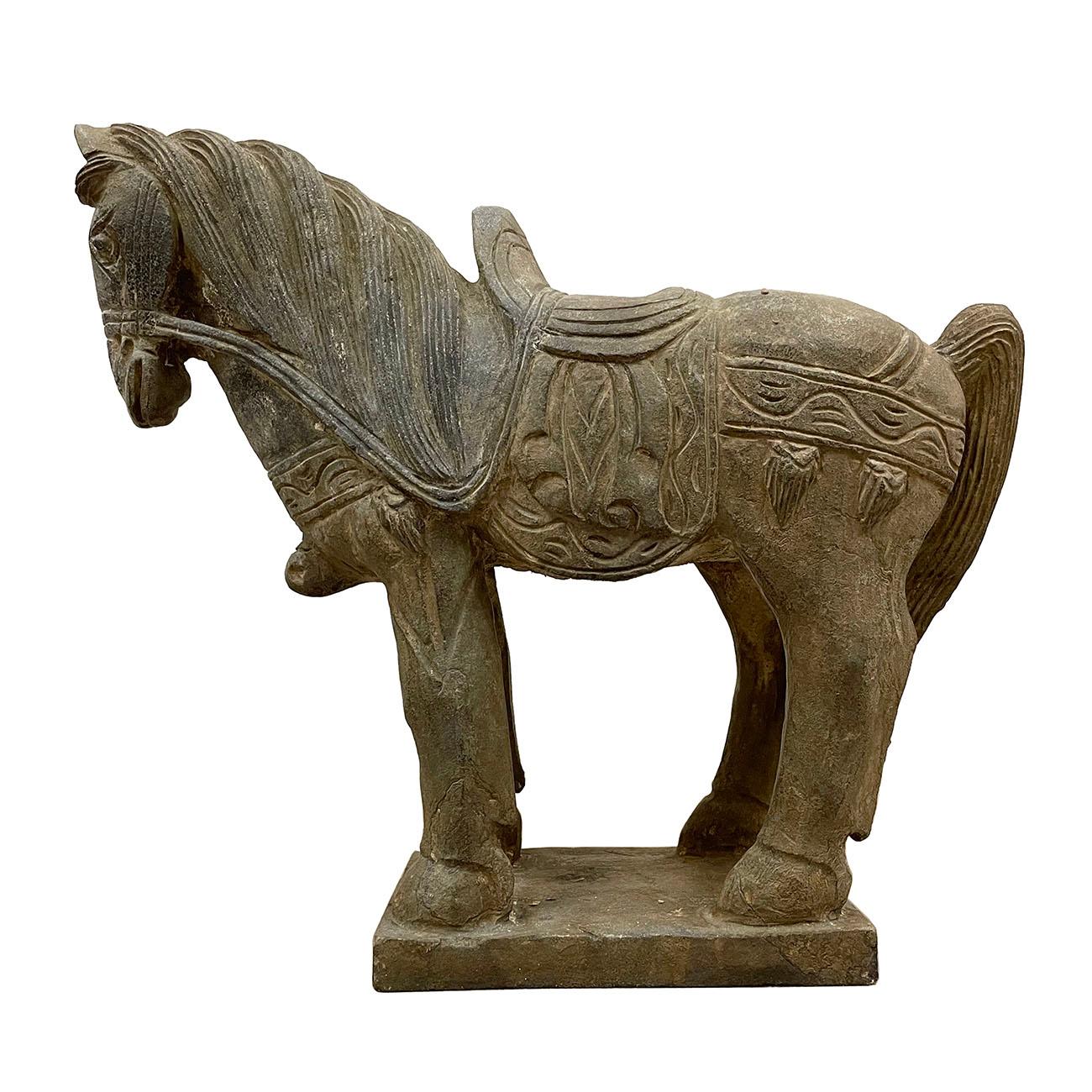 Chinese Export Early 20th Century Chinese Vintage Carved Stone Horse Statue/Sculpture For Sale