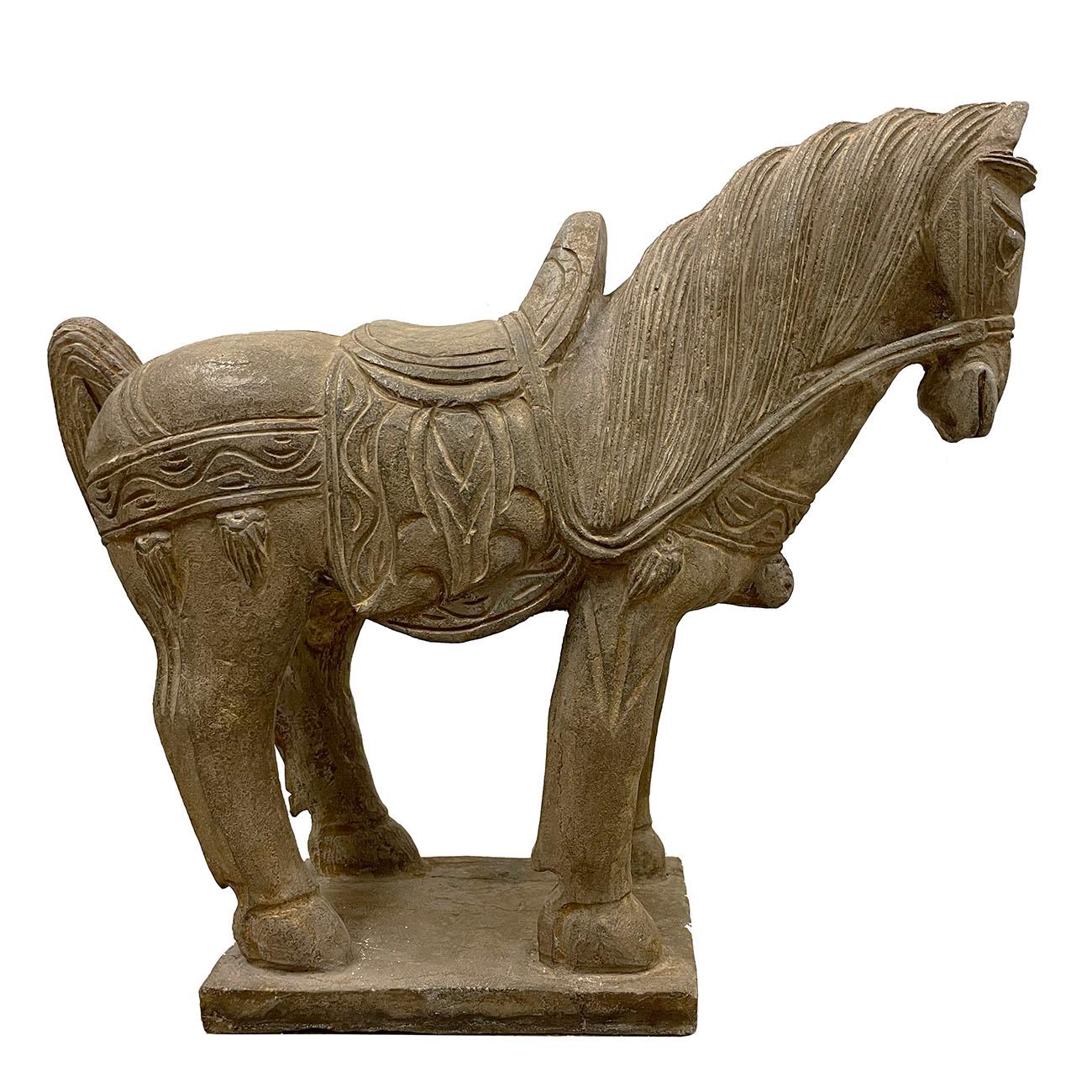 Early 20th Century Chinese Vintage Carved Stone Horse Statue/Sculpture In Good Condition In Pomona, CA