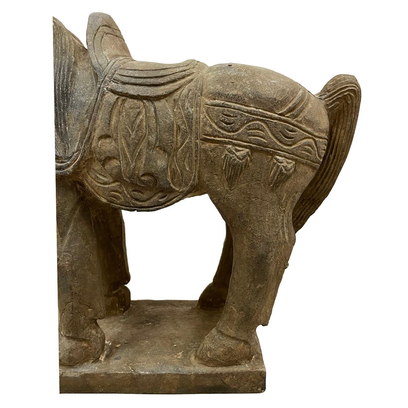 19th Century Early 20th Century Chinese Vintage Carved Stone Horse Statue/Sculpture For Sale