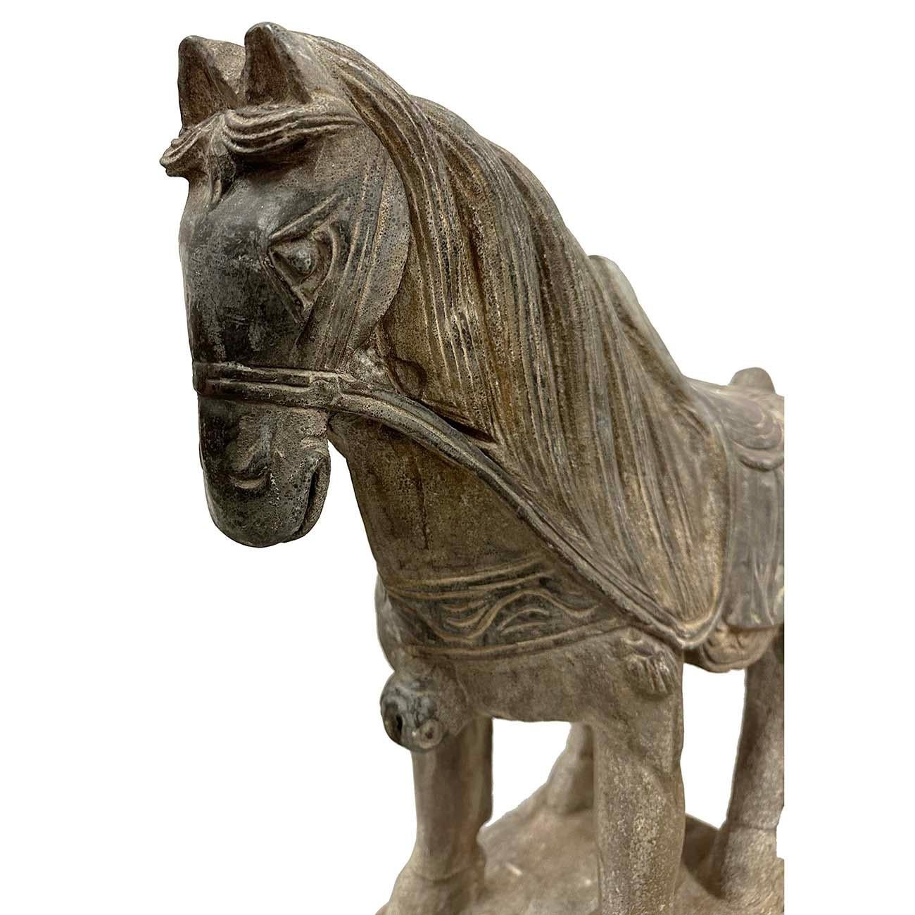 19th Century Early 20th Century Chinese Vintage Carved Stone Horse Statue/Sculpture For Sale