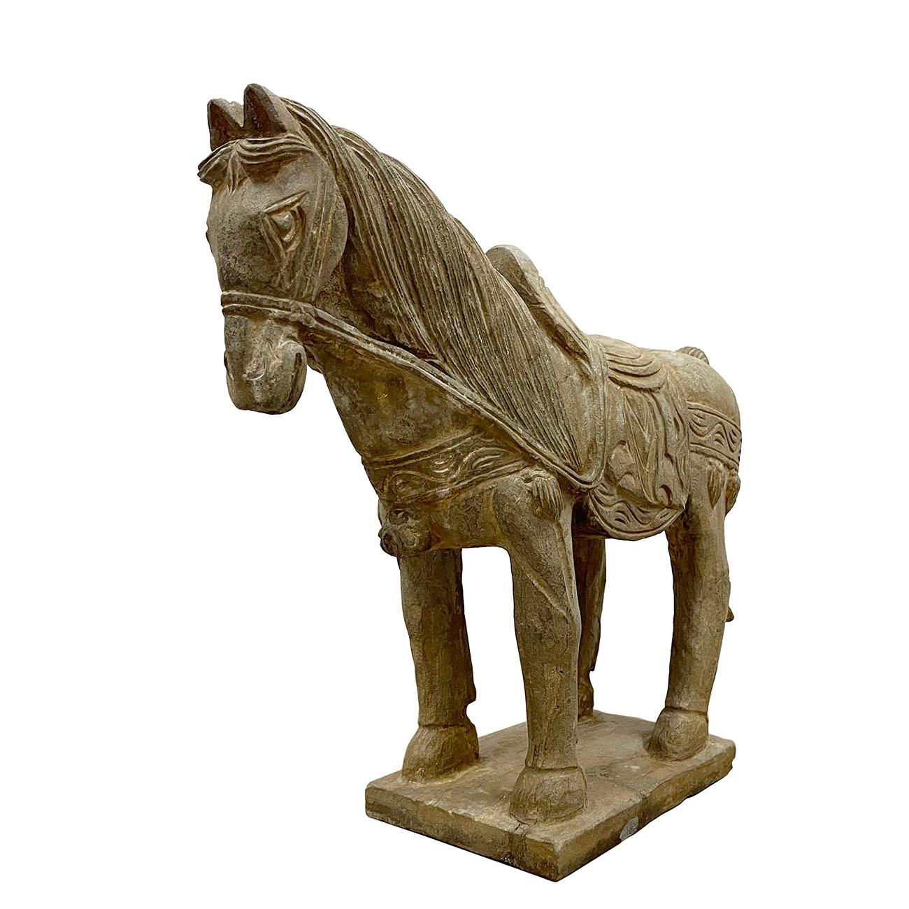 Early 20th Century Chinese Vintage Carved Stone Horse Statue/Sculpture 3