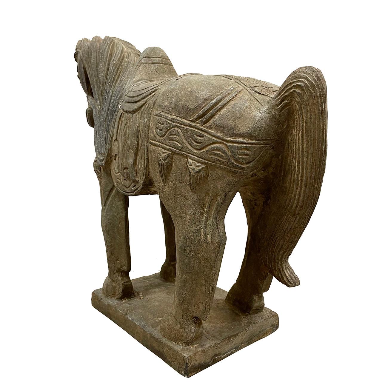 Early 20th Century Chinese Vintage Carved Stone Horse Statue/Sculpture For Sale 2