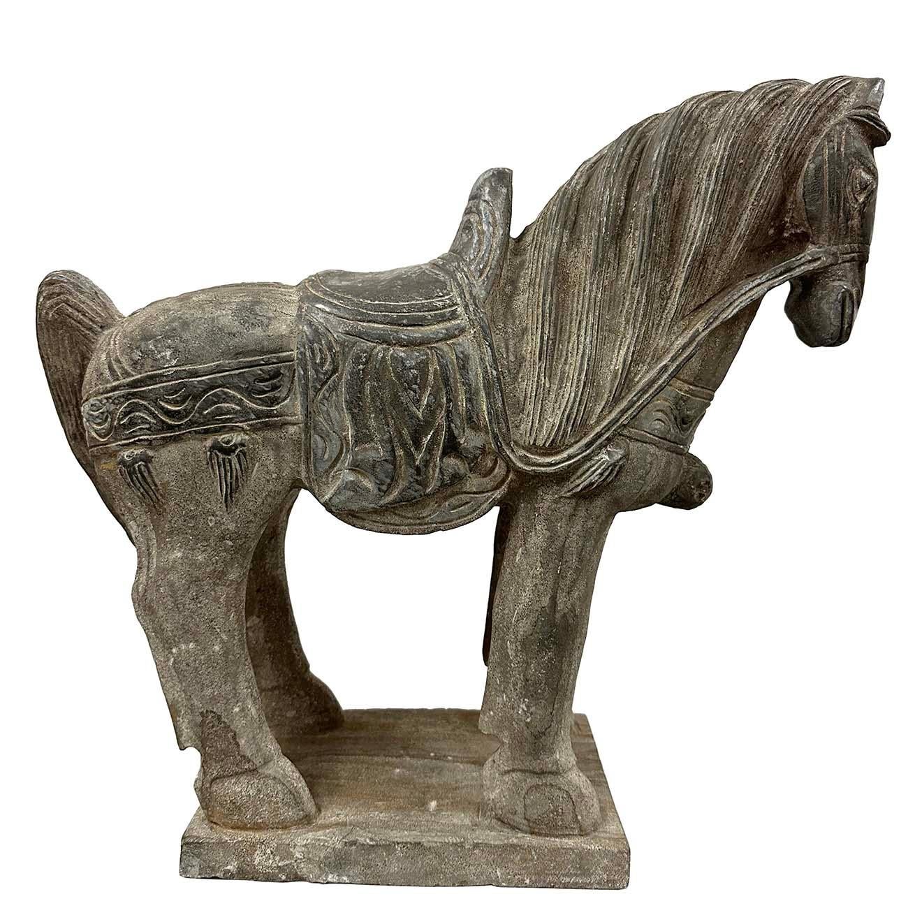 Early 20th Century Chinese Vintage Carved Stone Horse Statue/Sculpture For Sale 2