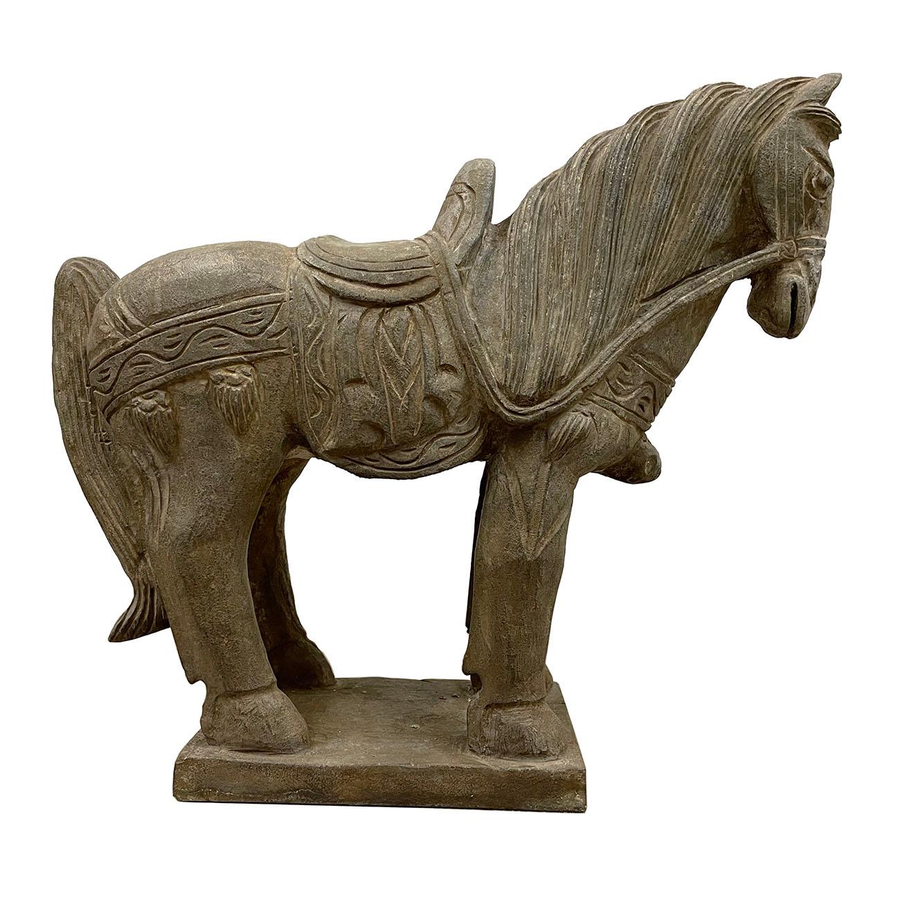 Early 20th Century Chinese Vintage Carved Stone Horse Statue/Sculpture For Sale 4