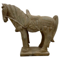 Early 20th Century Chinese Vintage Carved Stone Horse Statue/Sculpture
