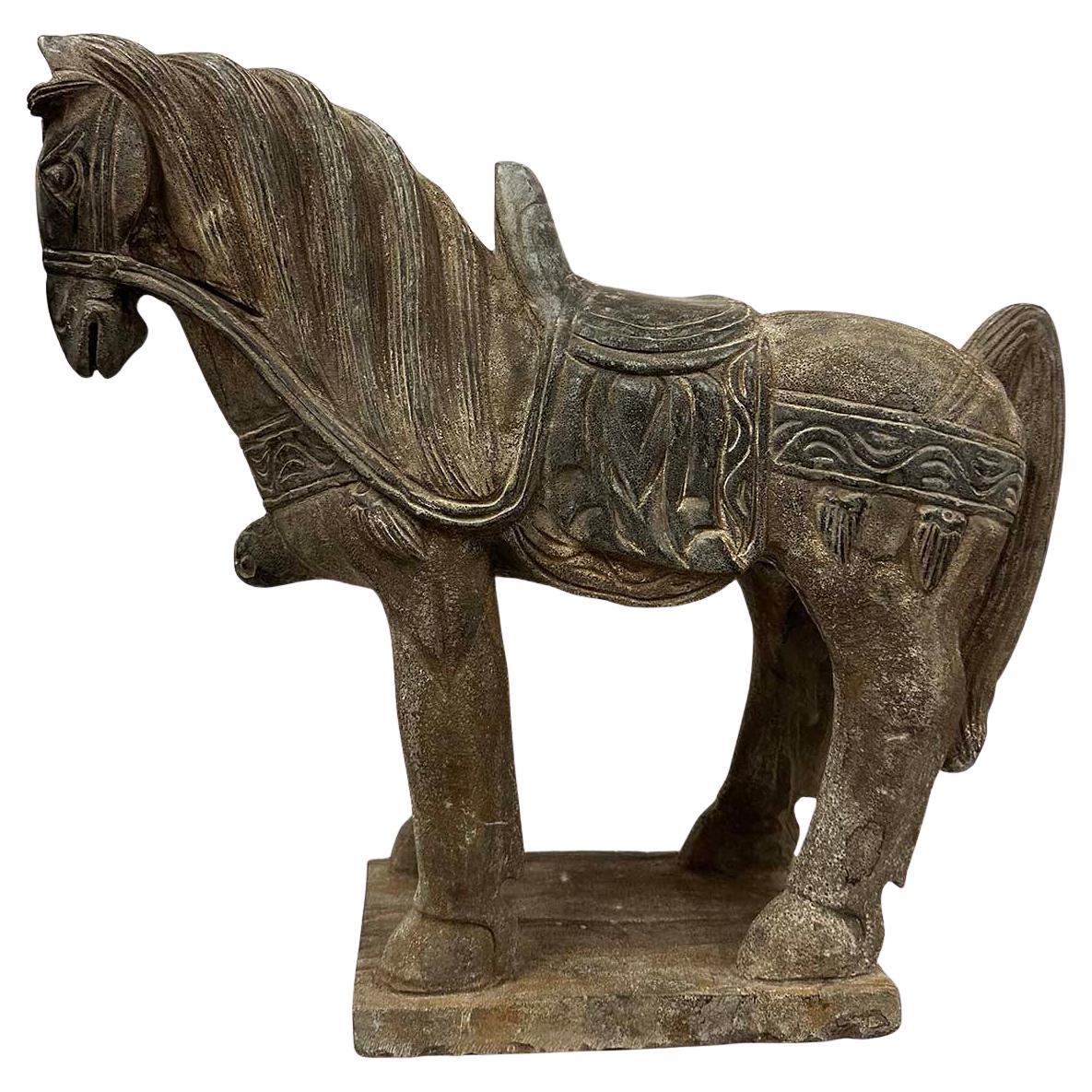 Early 20th Century Chinese Vintage Carved Stone Horse Statue/Sculpture For Sale